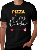Pizza Is My Valentine Black Graphic T-Shirt