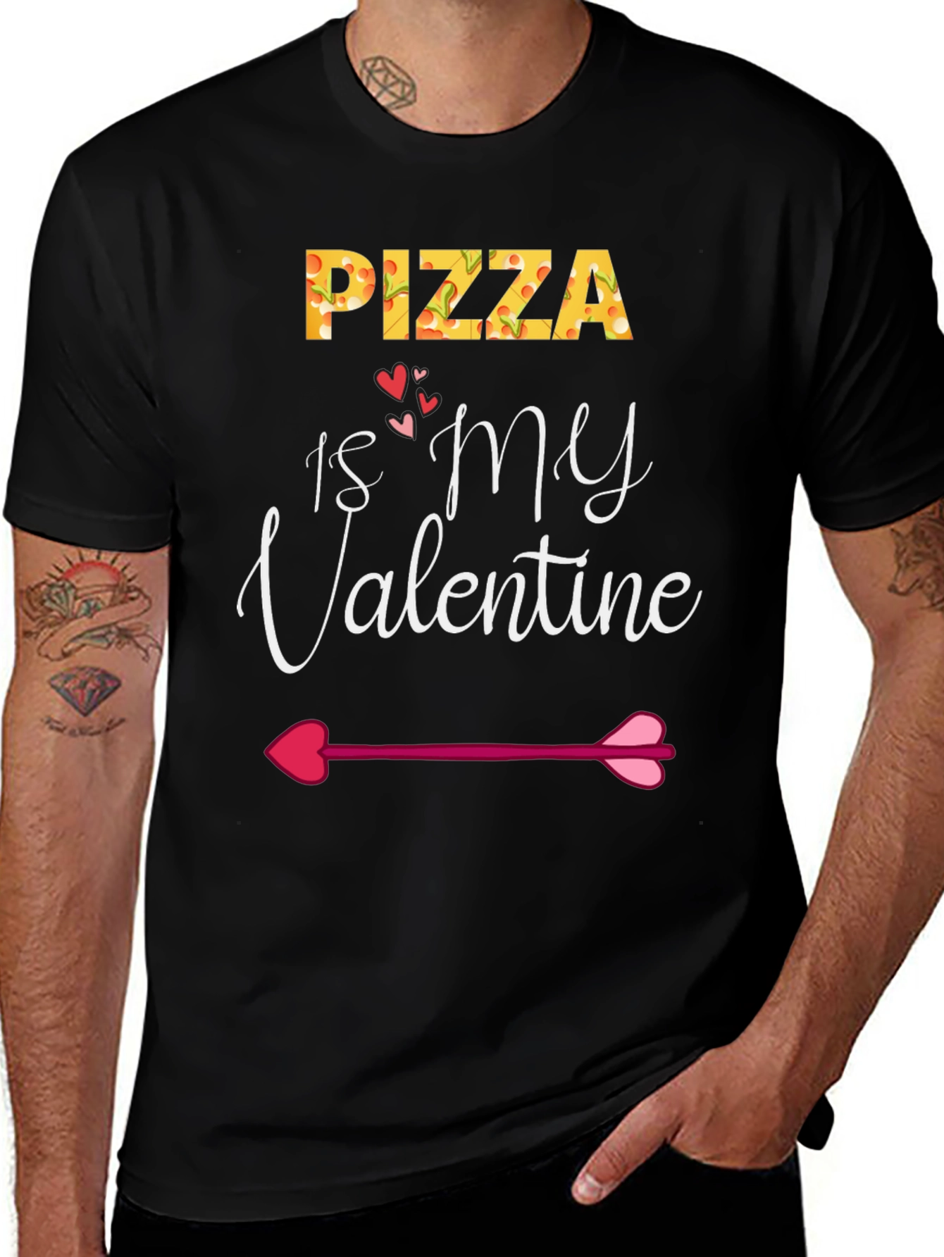 Pizza Is My Valentine Black Graphic T-Shirt
