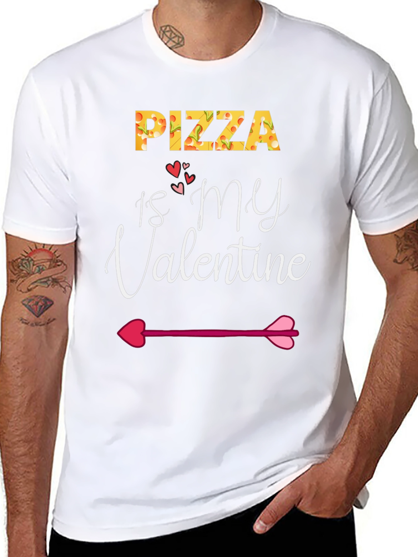 Pizza Is My Valentine Black Graphic T-Shirt