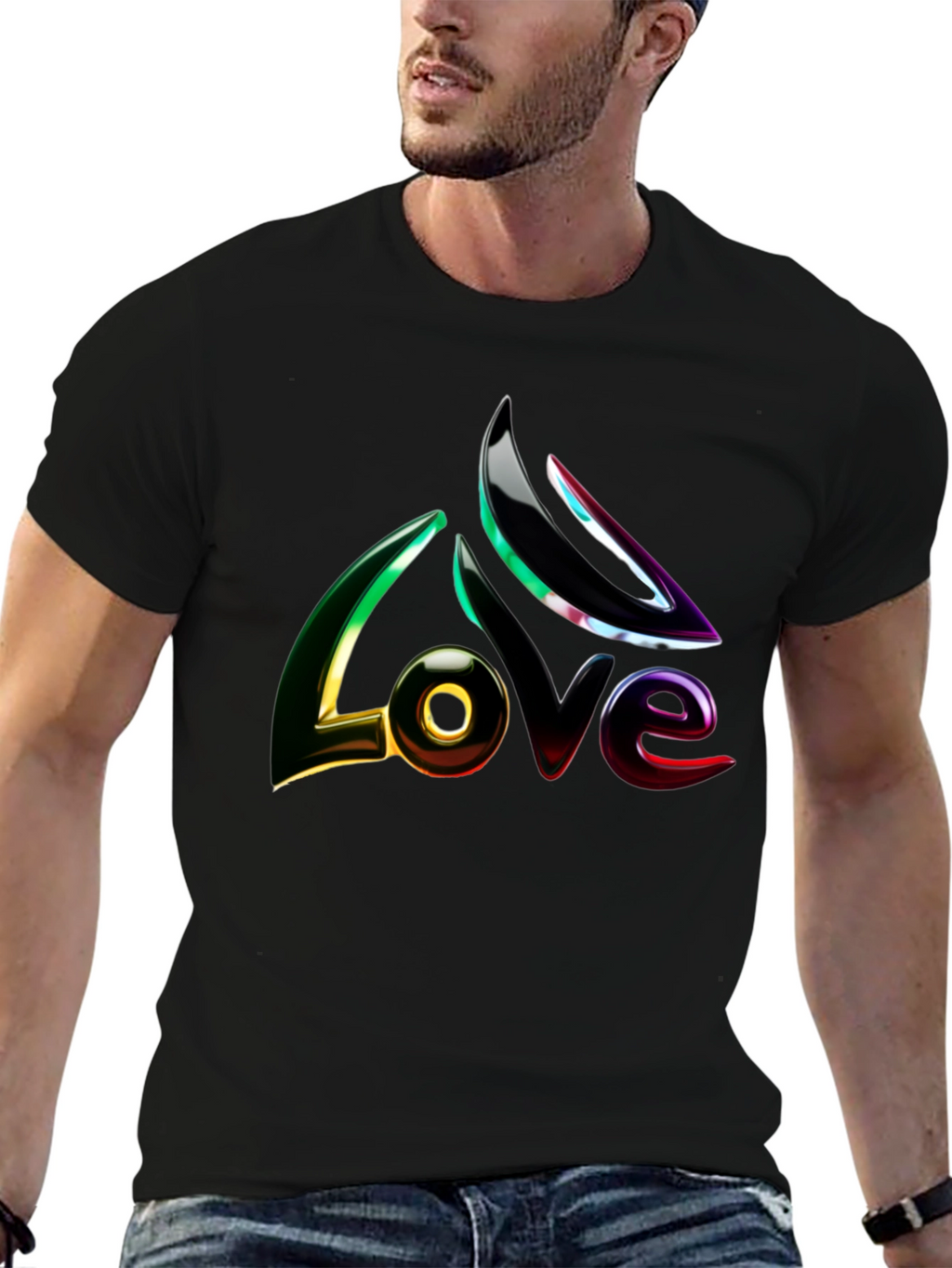 Mens Black LOVE Graphic Tee