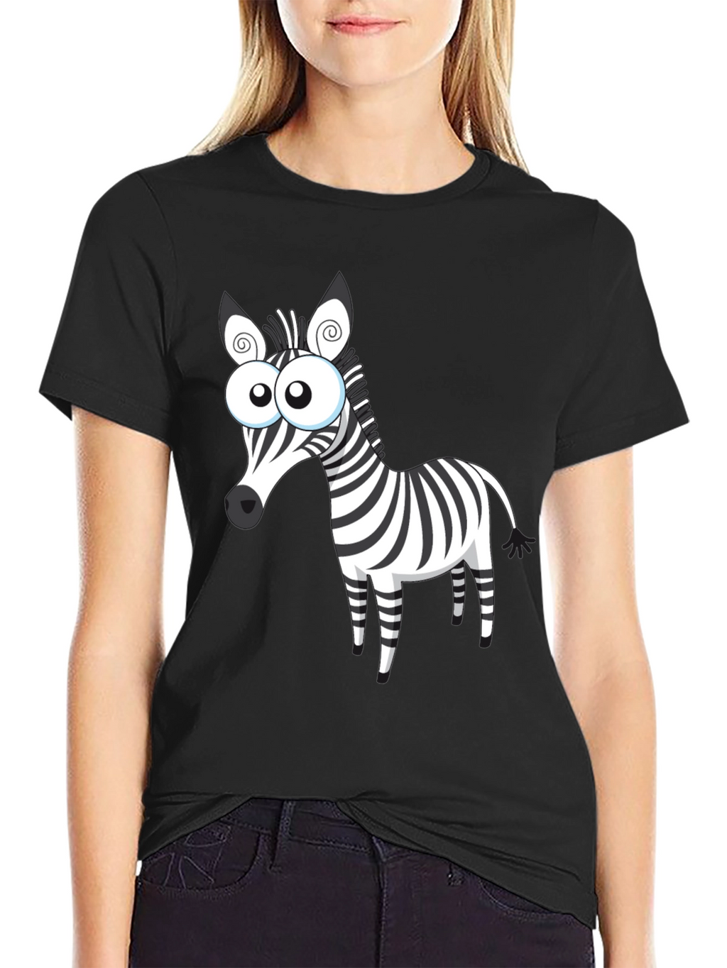 Cartoon Zebra Graphic Black T-Shirt