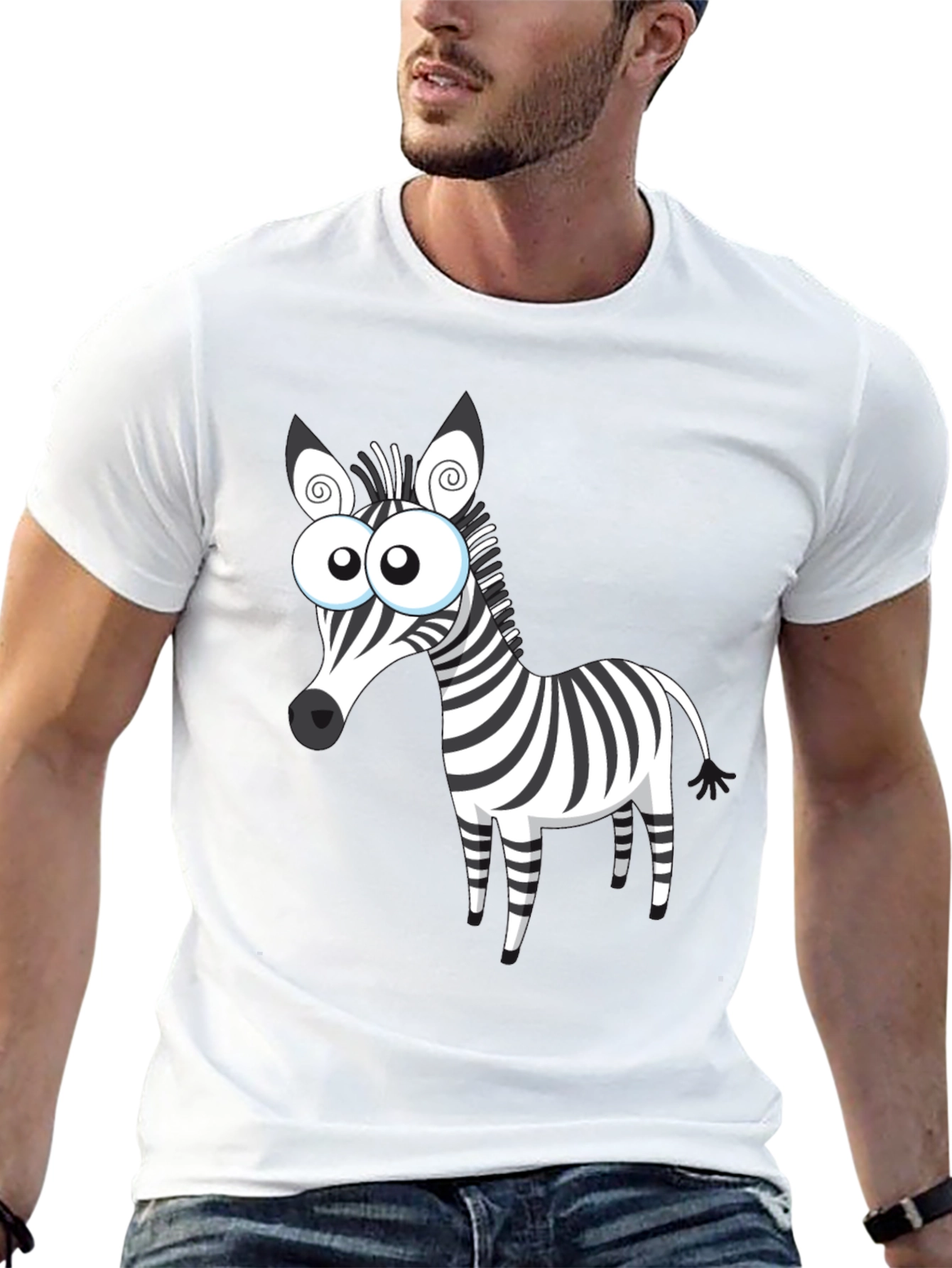 Cartoon Zebra Graphic Black T-Shirt