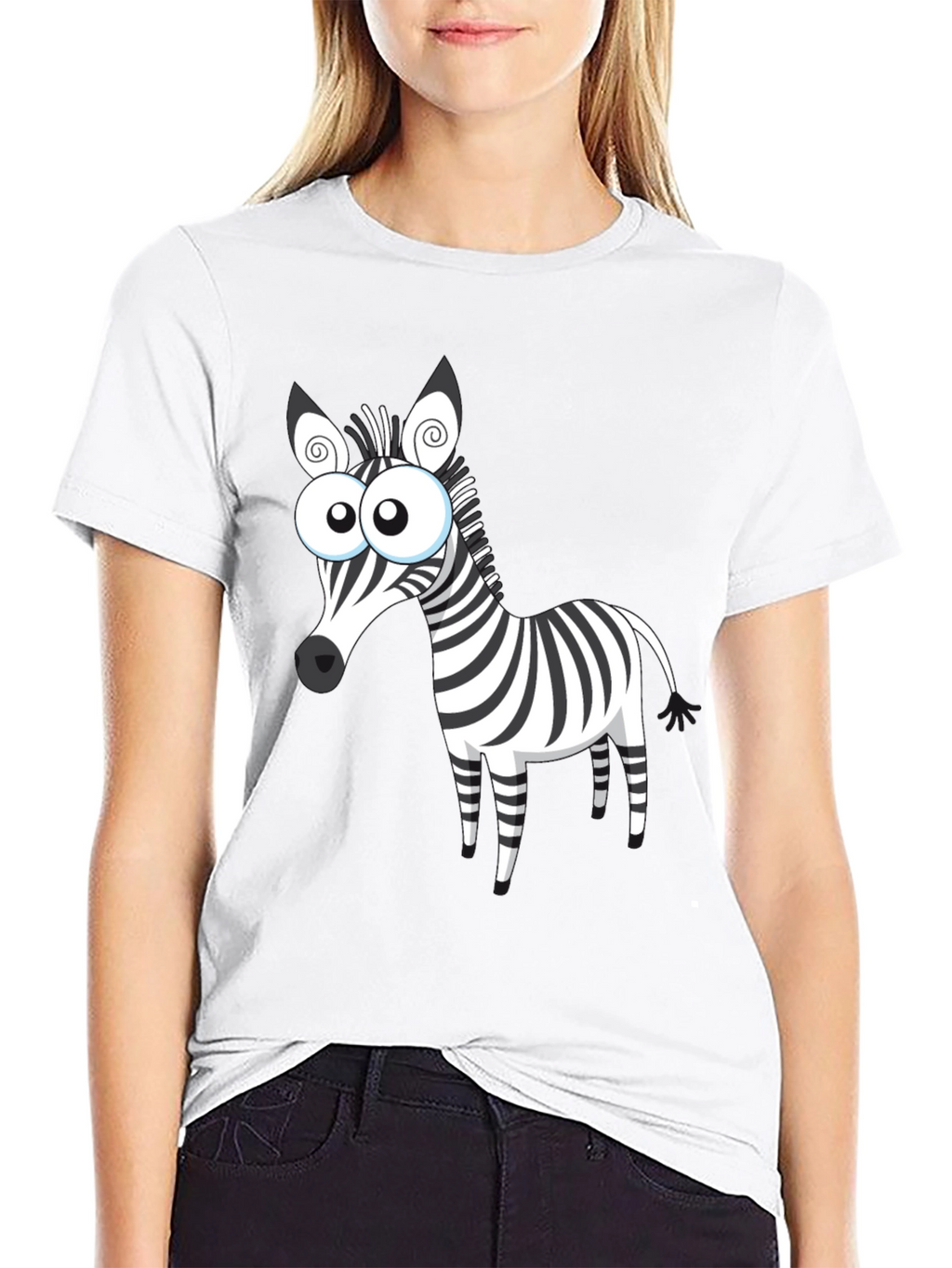 Cartoon Zebra Graphic Black T-Shirt