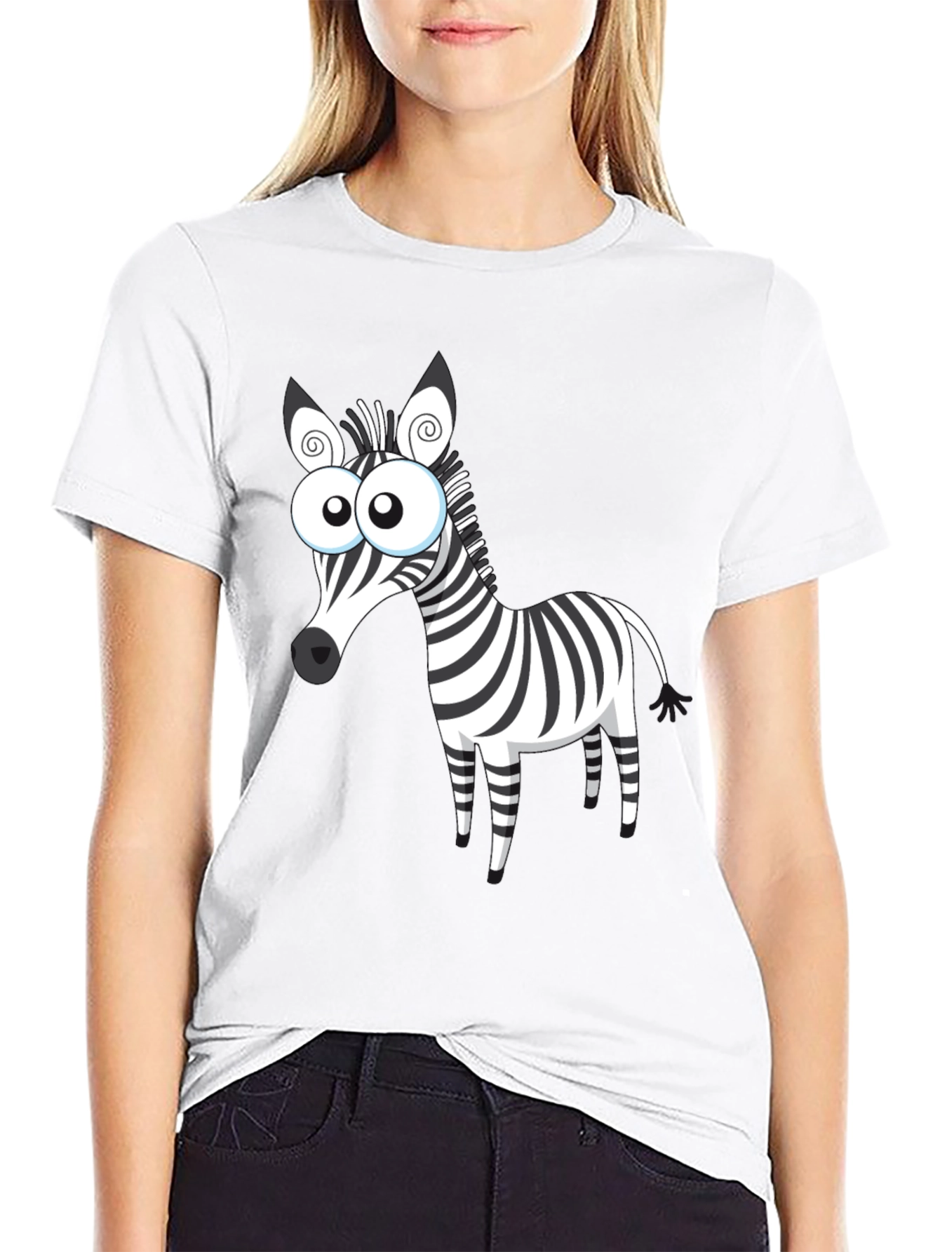 Cartoon Zebra Graphic Black T-Shirt