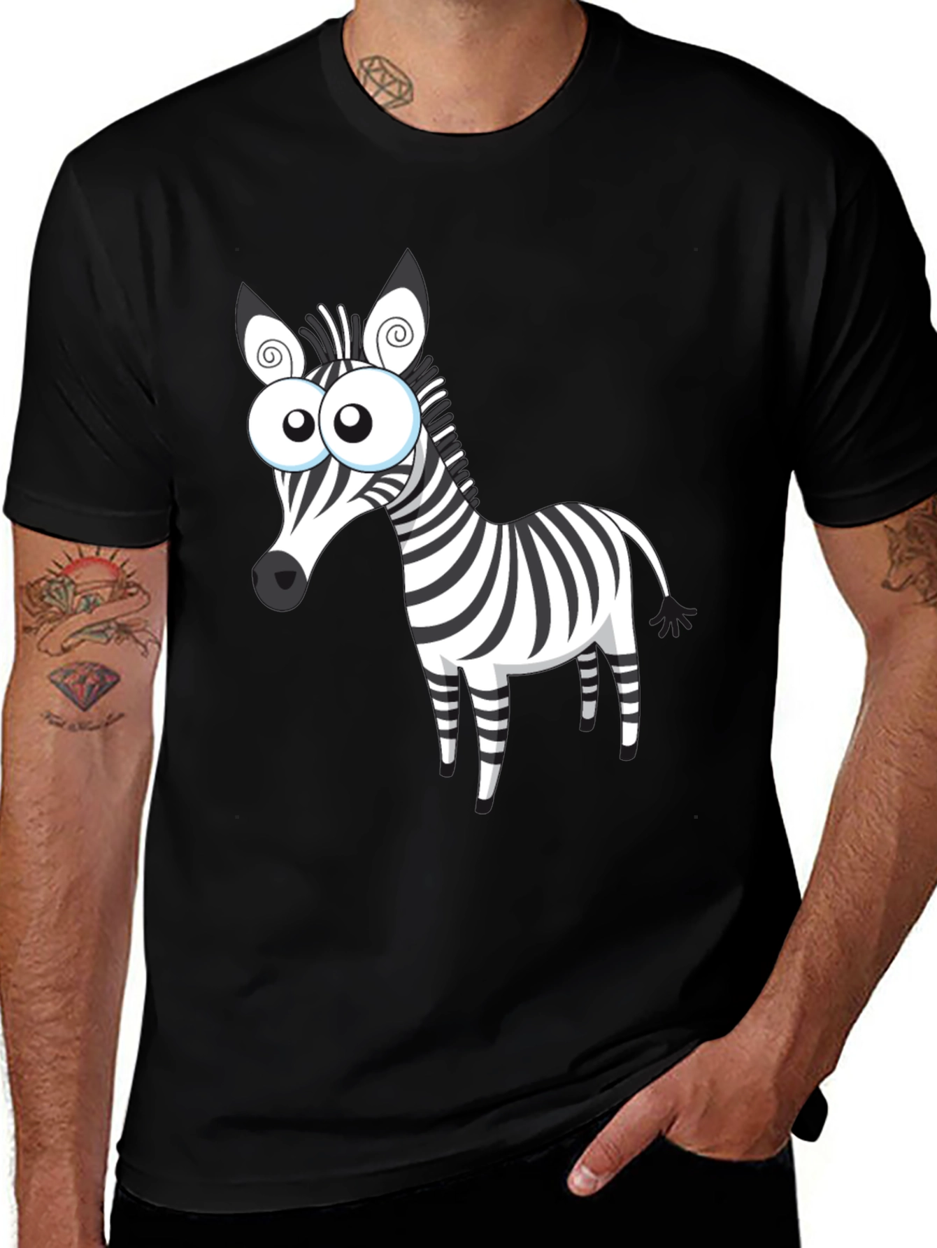 Cartoon Zebra Graphic Black T-Shirt