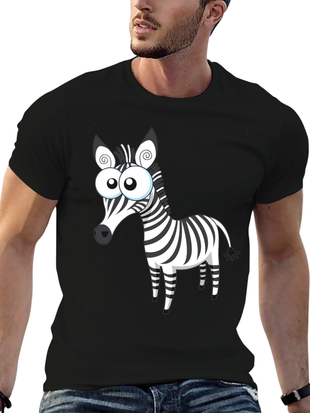 Cartoon Zebra Graphic Black T-Shirt