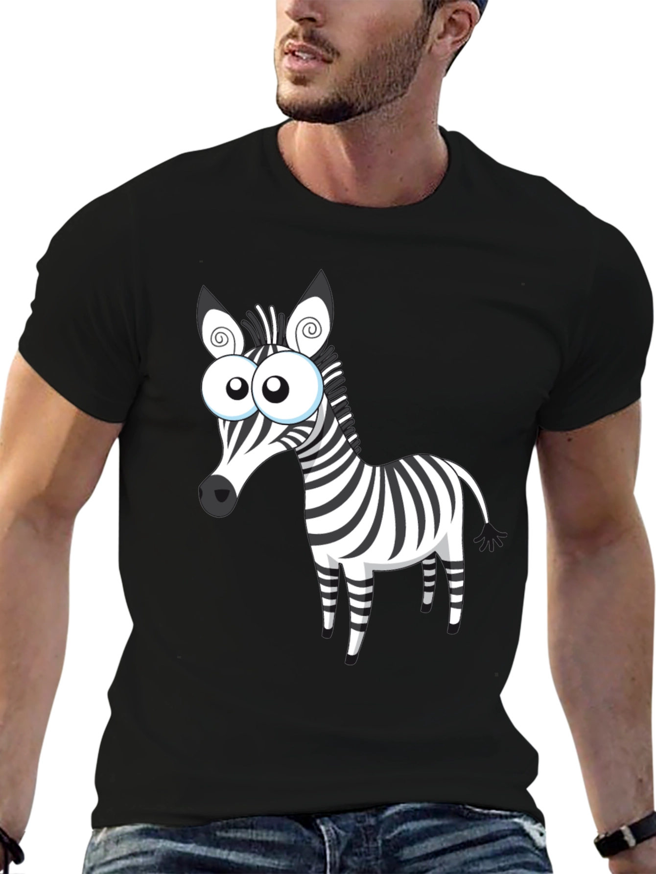 Cartoon Zebra Graphic Black T-Shirt