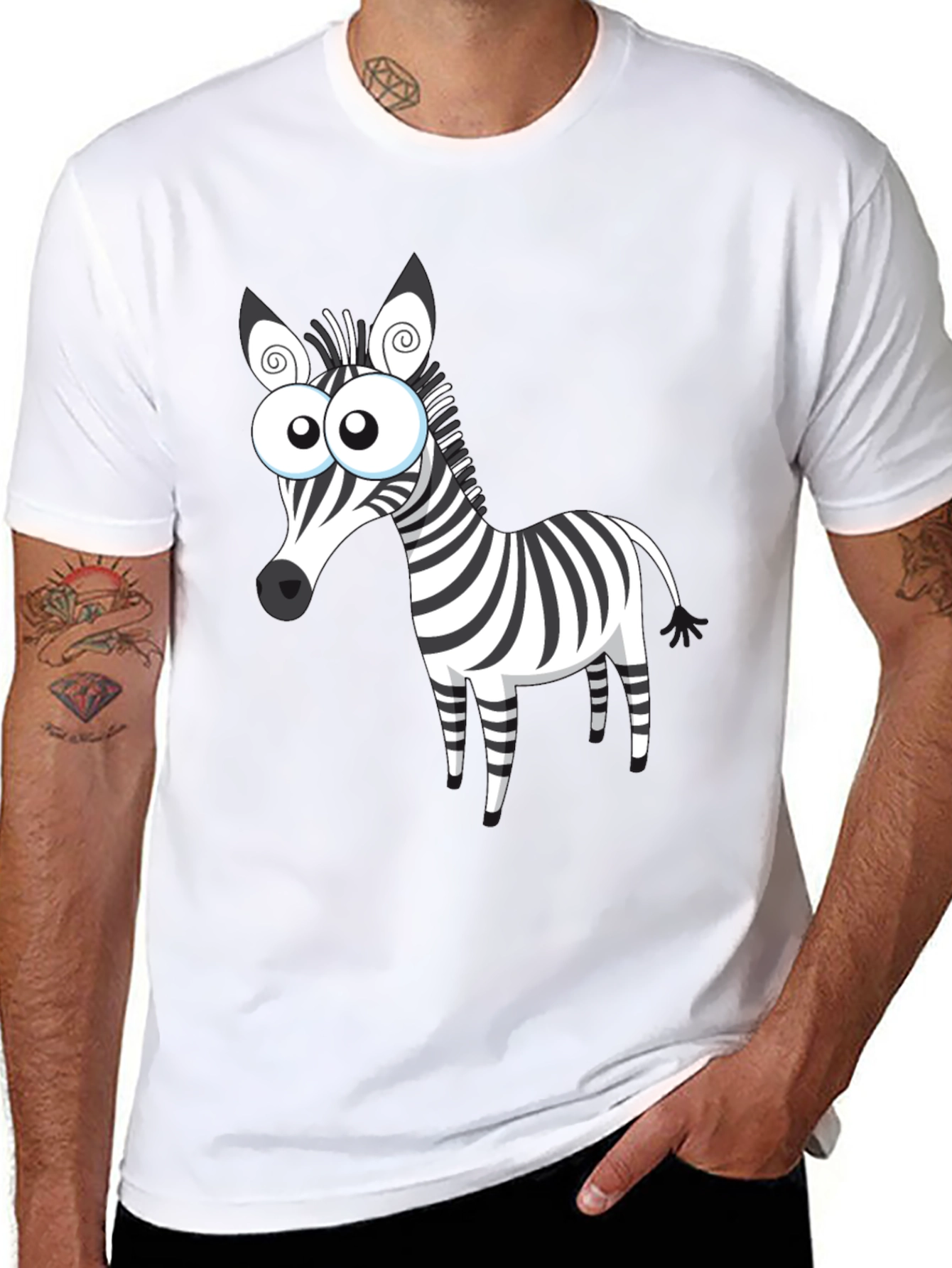 Cartoon Zebra Graphic Black T-Shirt