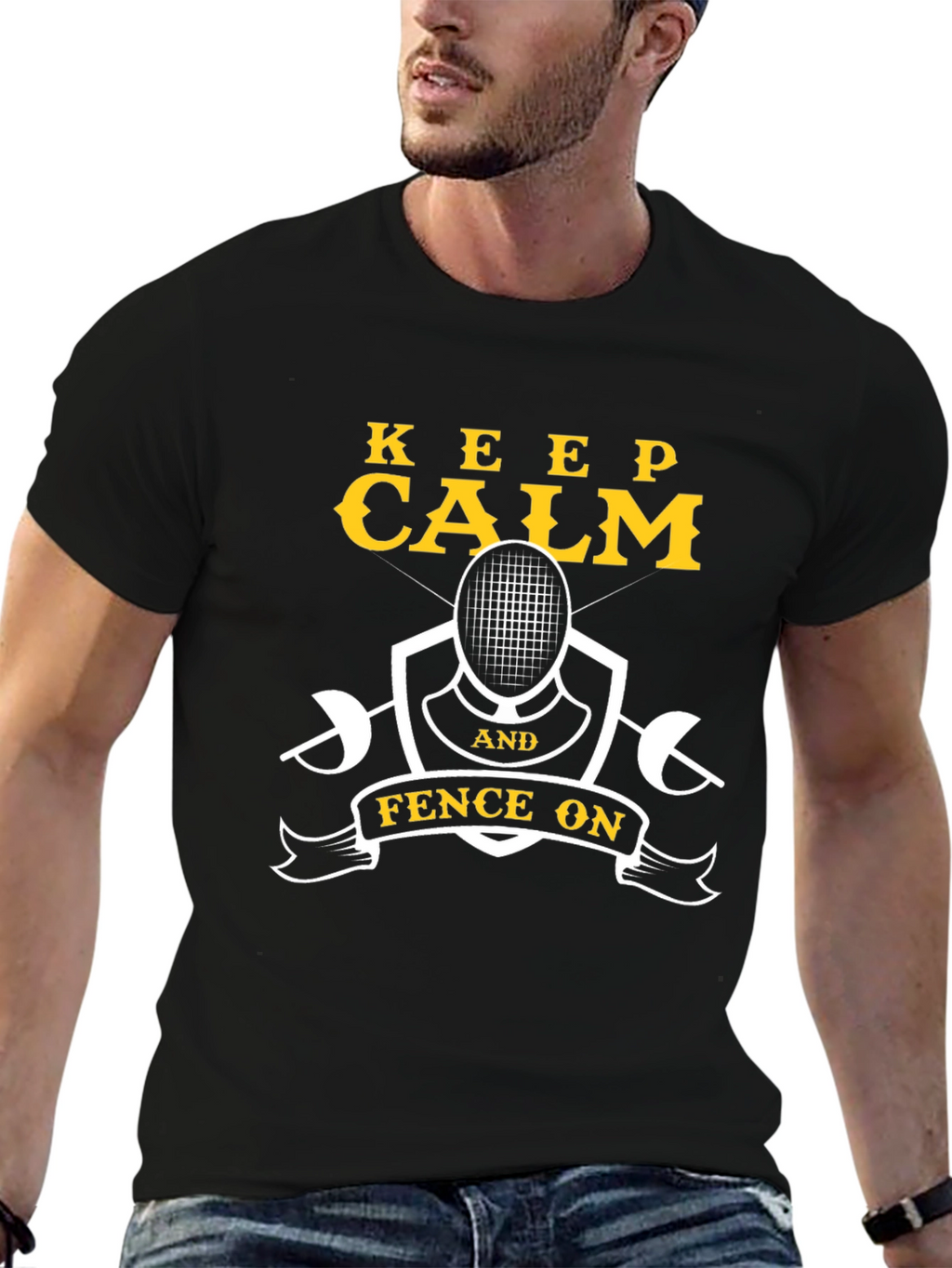 Keep Calm & Fence On Black T-Shirt