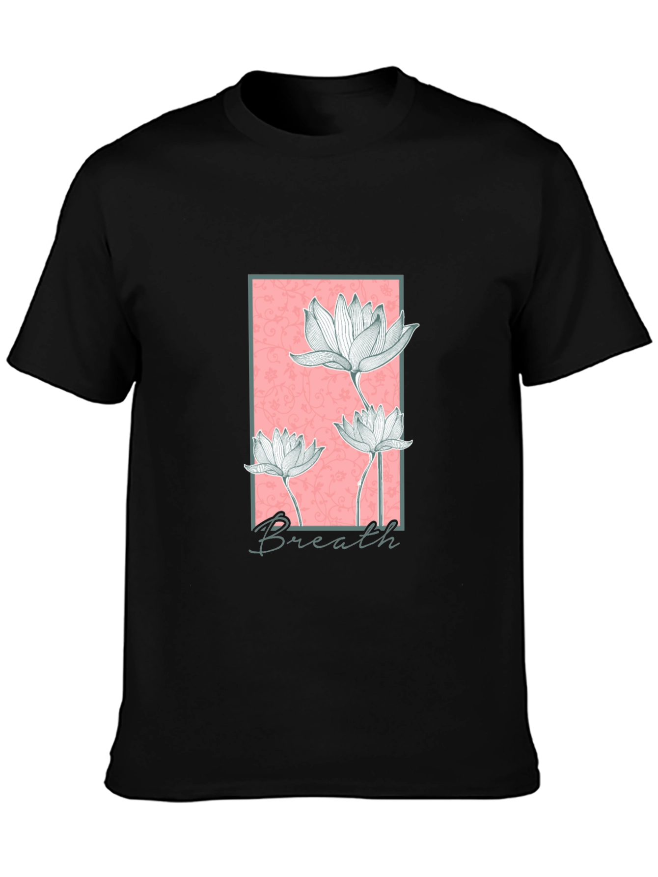 Floral Breath Graphic Black T-Shirt