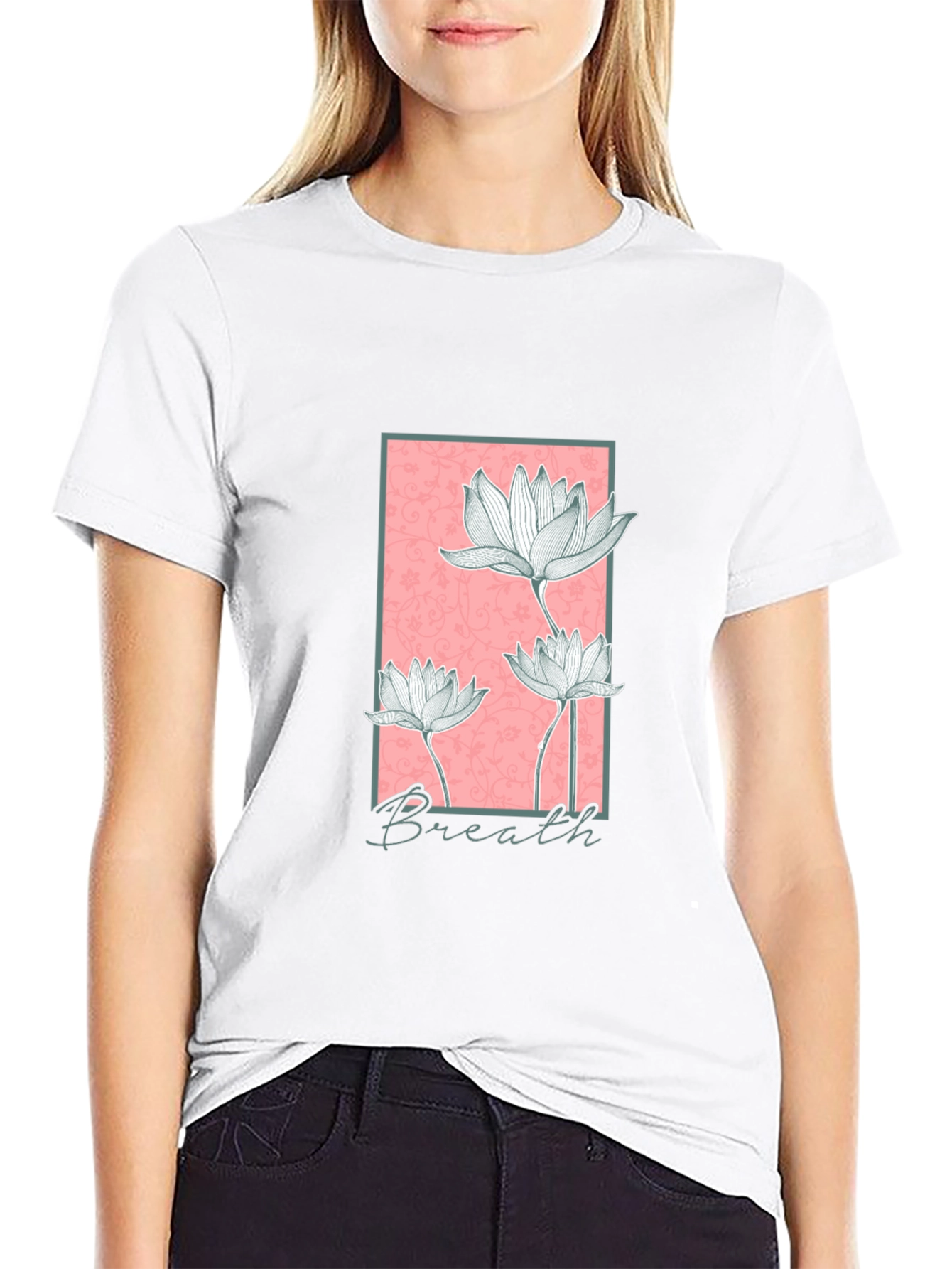 Floral Breath Graphic Black T-Shirt