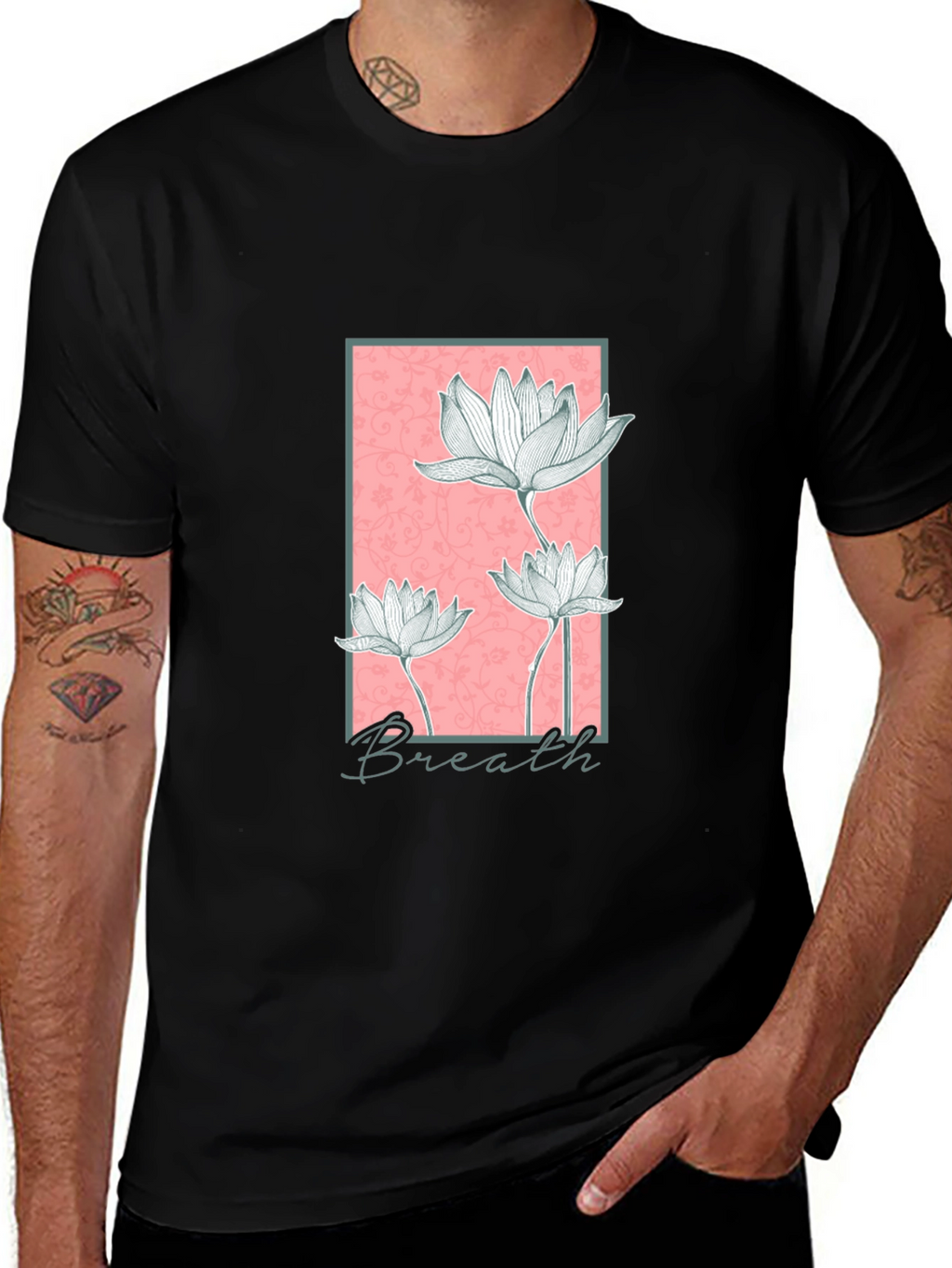 Floral Breath Graphic Black T-Shirt