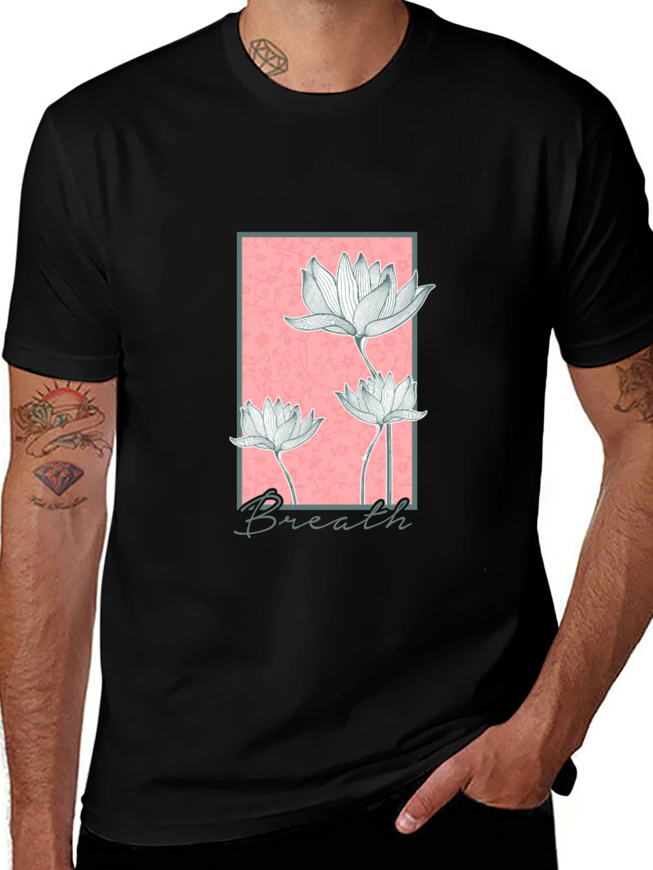 Floral Breath Graphic Black T-Shirt