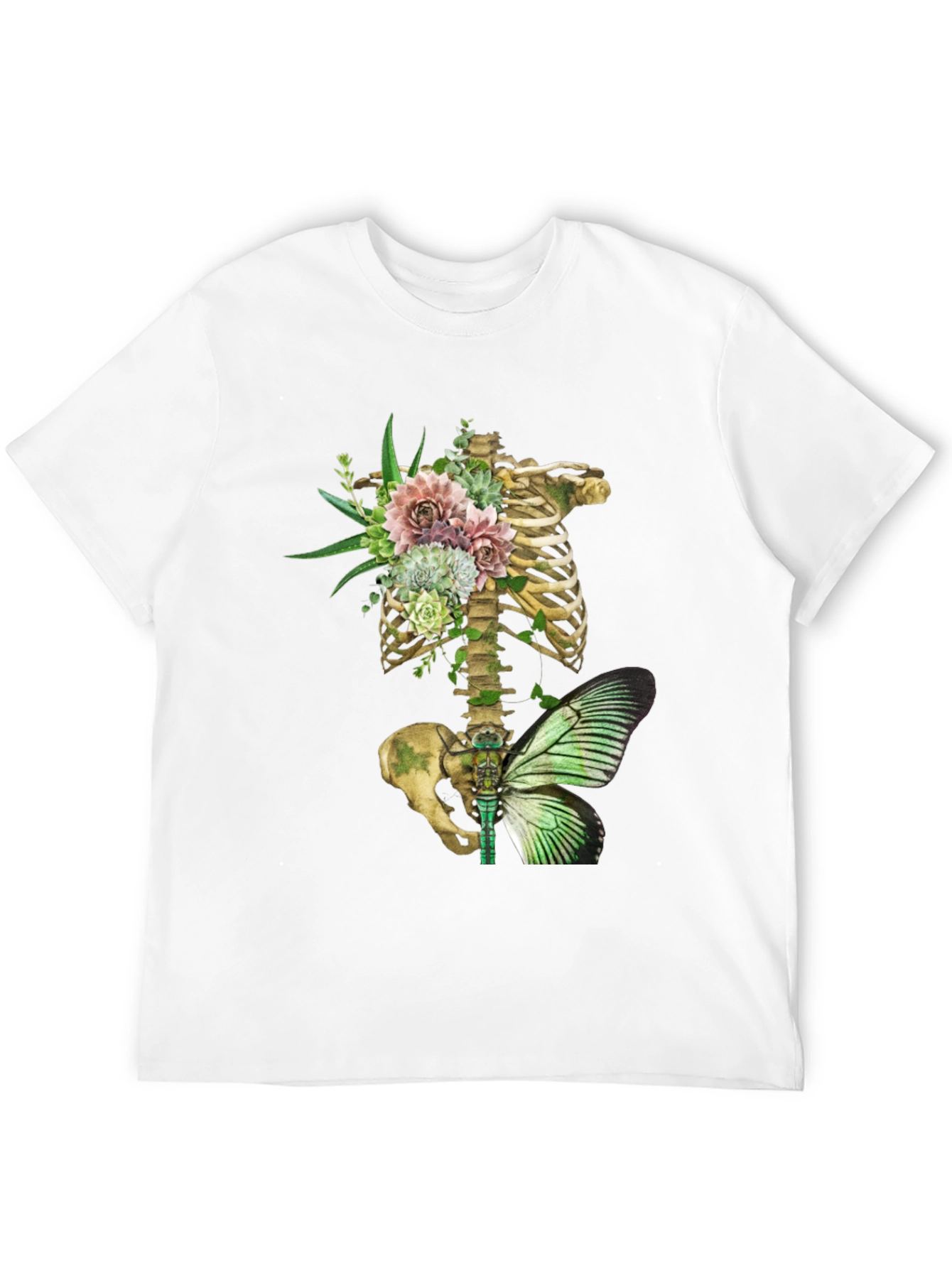 Floral Skeleton Ribcage Butterfly Graphic Tee