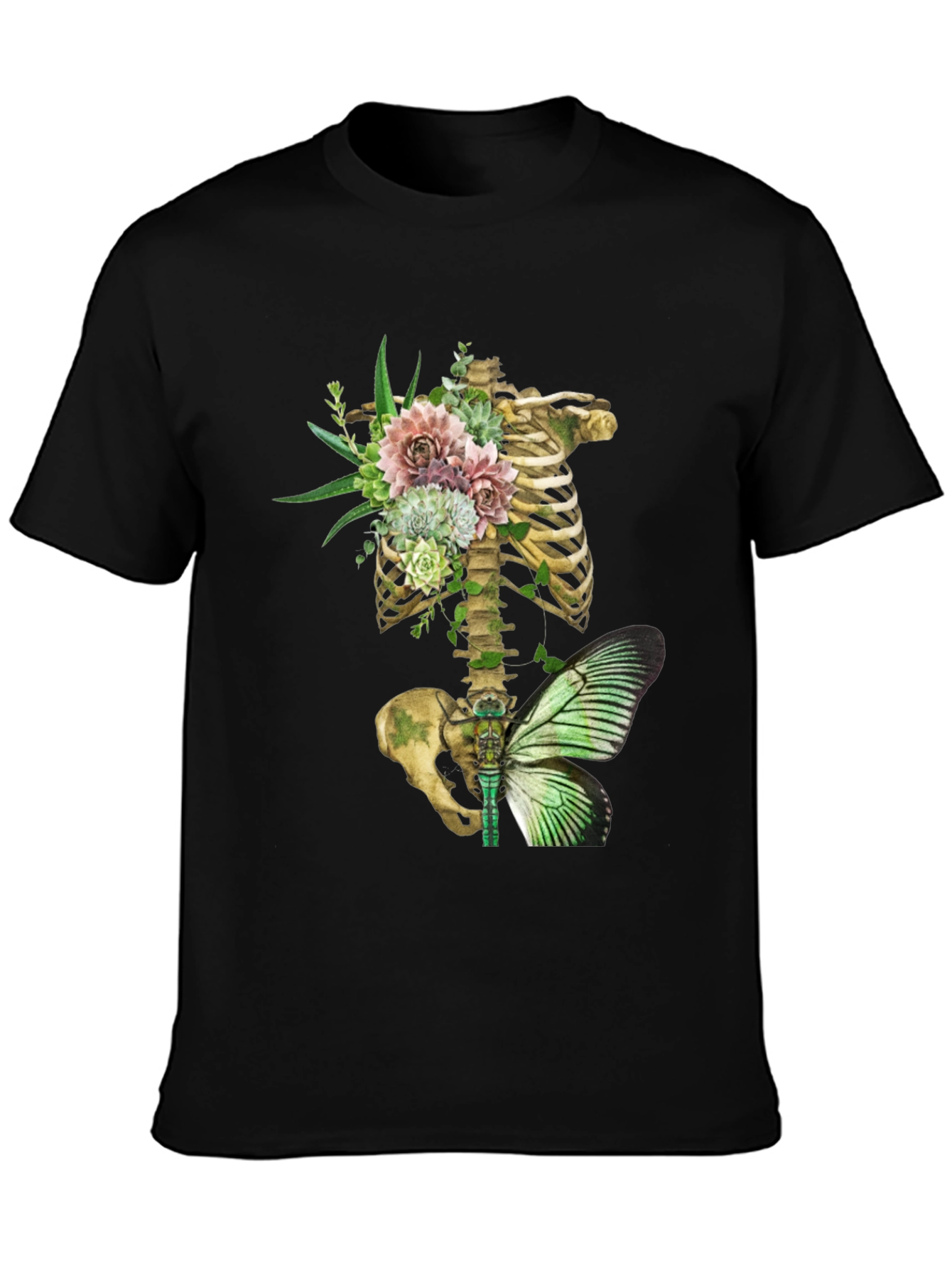 Floral Skeleton Ribcage Butterfly Graphic Tee