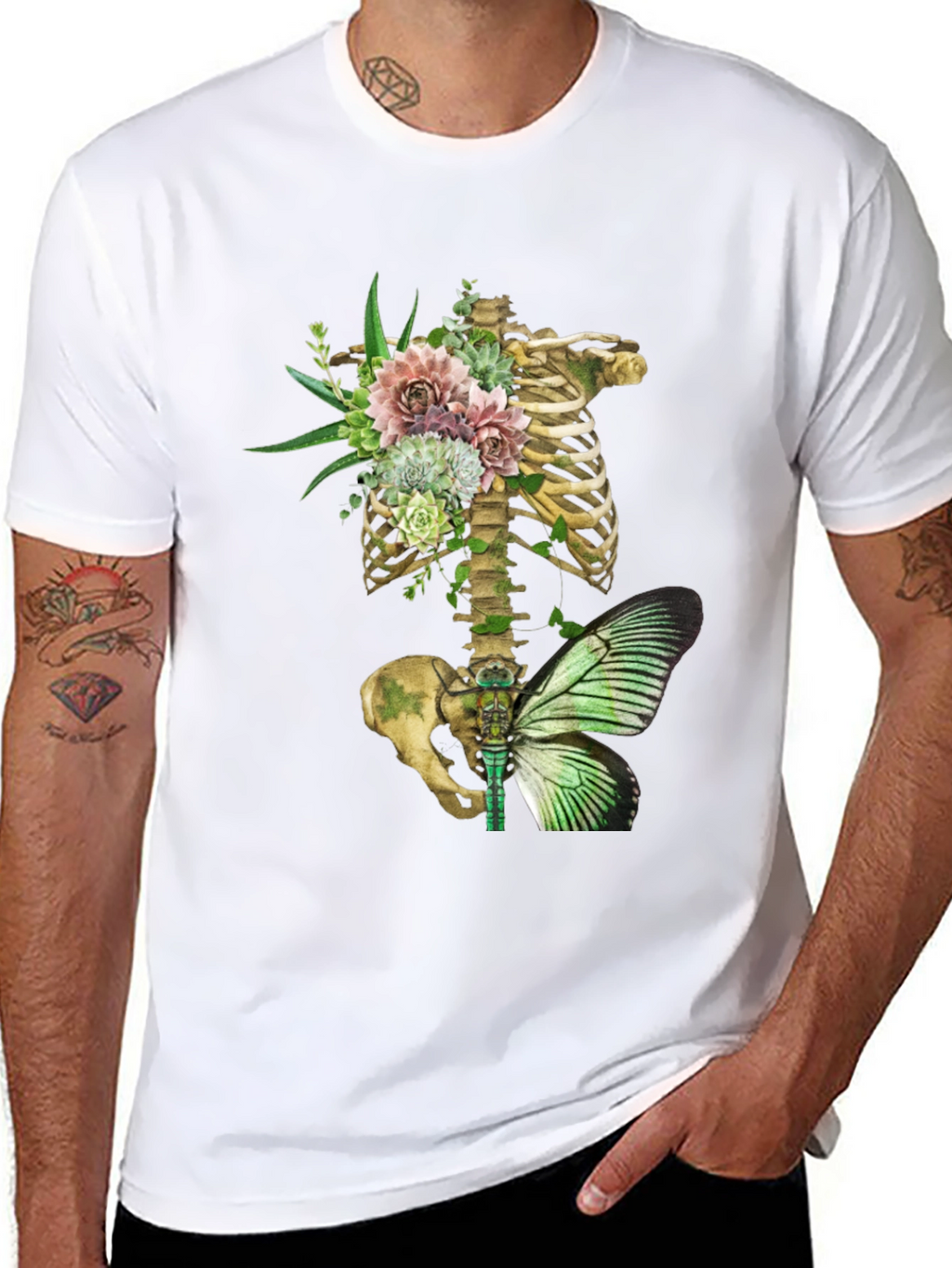 Floral Skeleton Ribcage Butterfly Graphic Tee