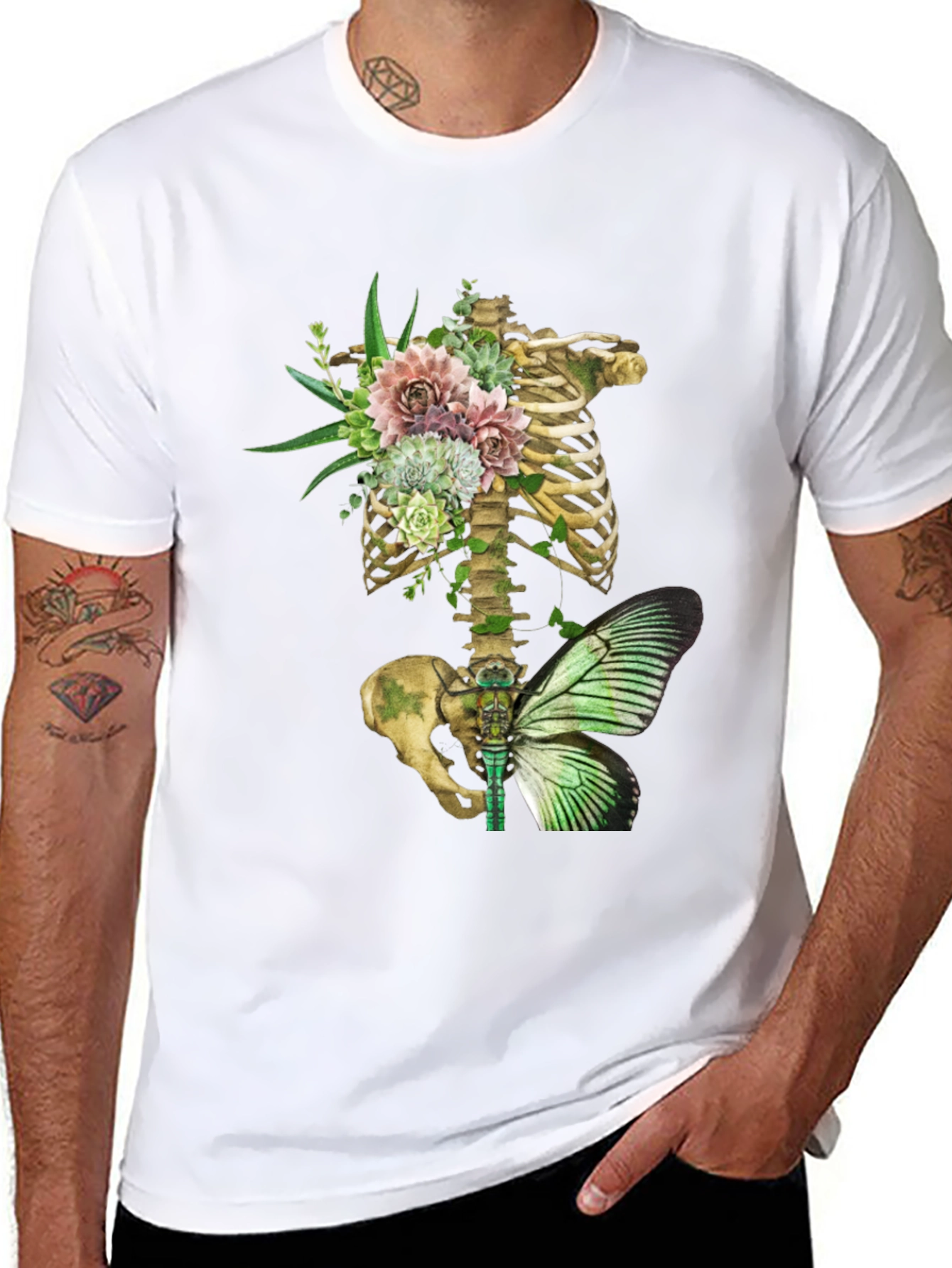 Floral Skeleton Ribcage Butterfly Graphic Tee