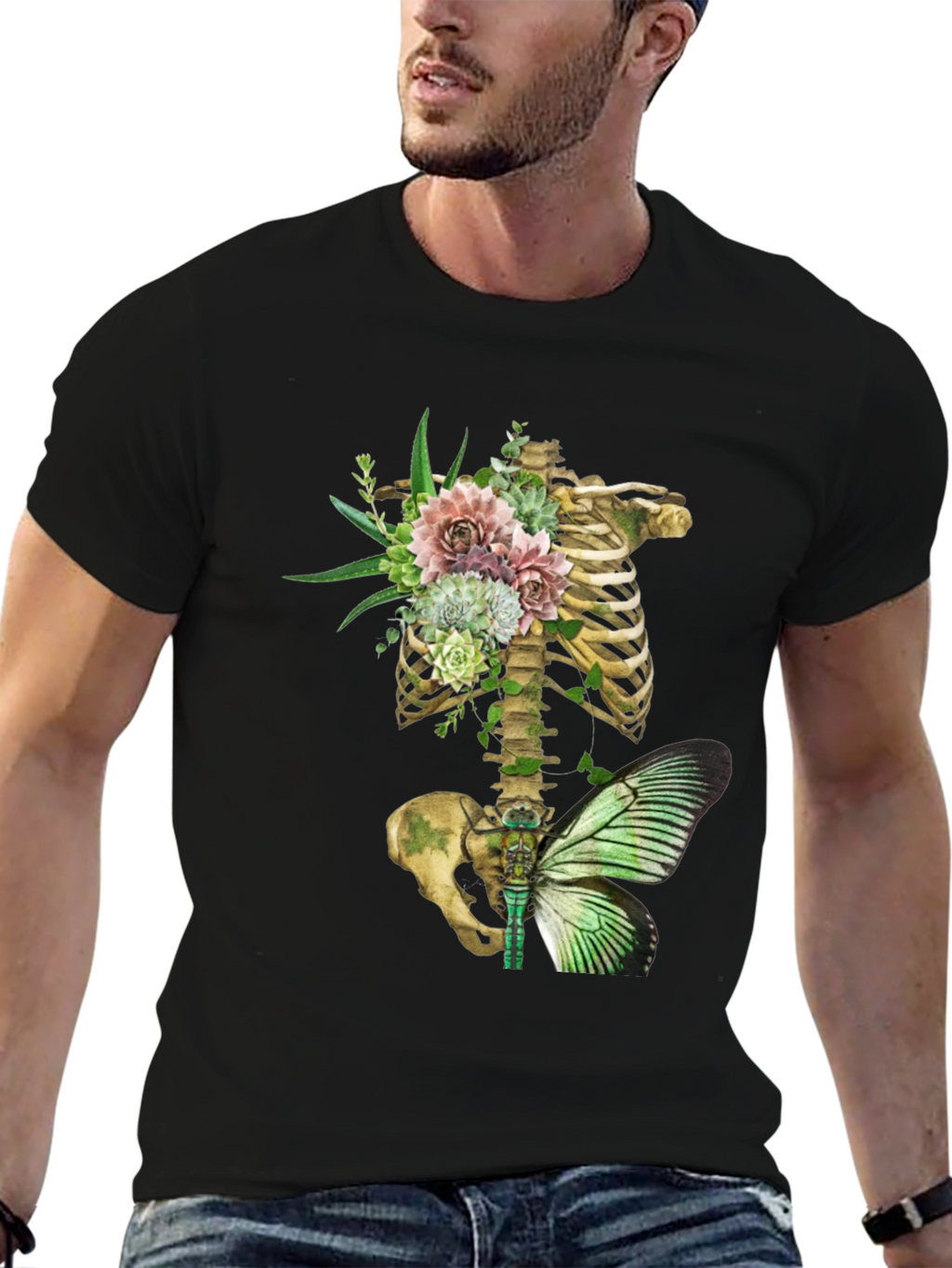 Floral Skeleton Ribcage Butterfly Graphic Tee