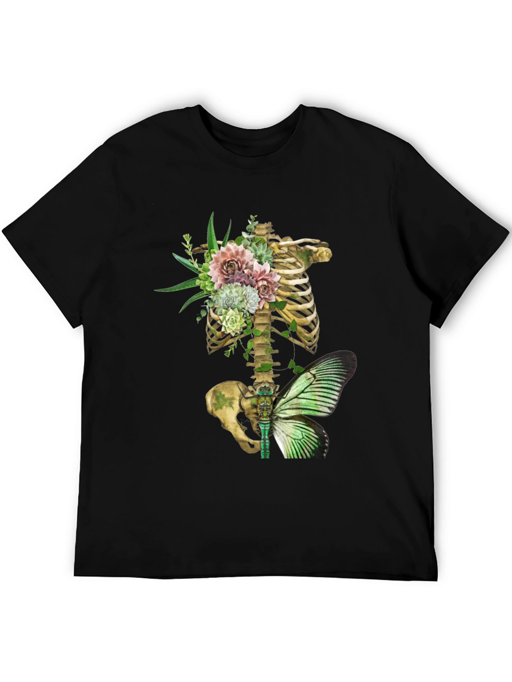 Floral Skeleton Ribcage Butterfly Graphic Tee