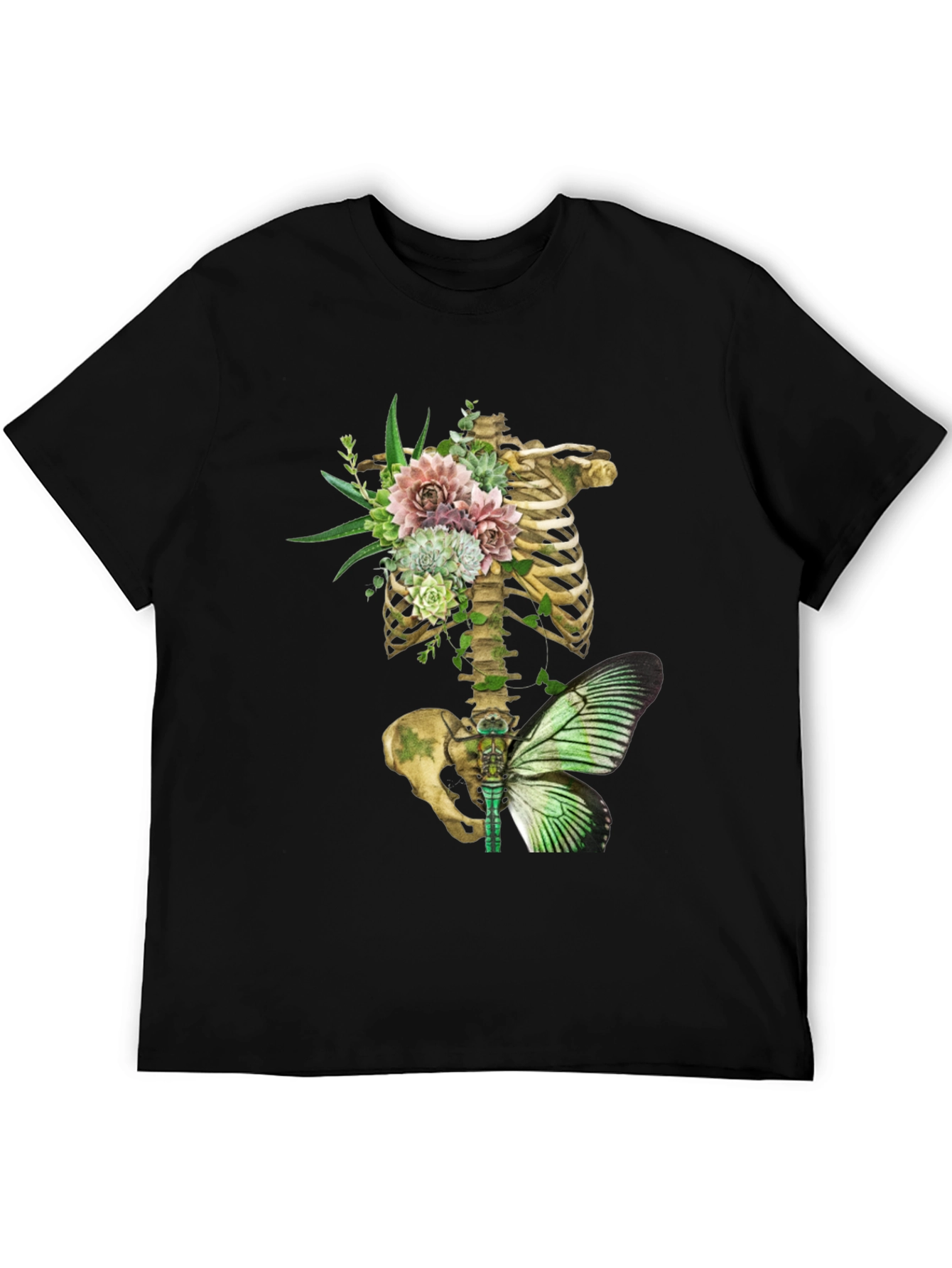 Floral Skeleton Ribcage Butterfly Graphic Tee