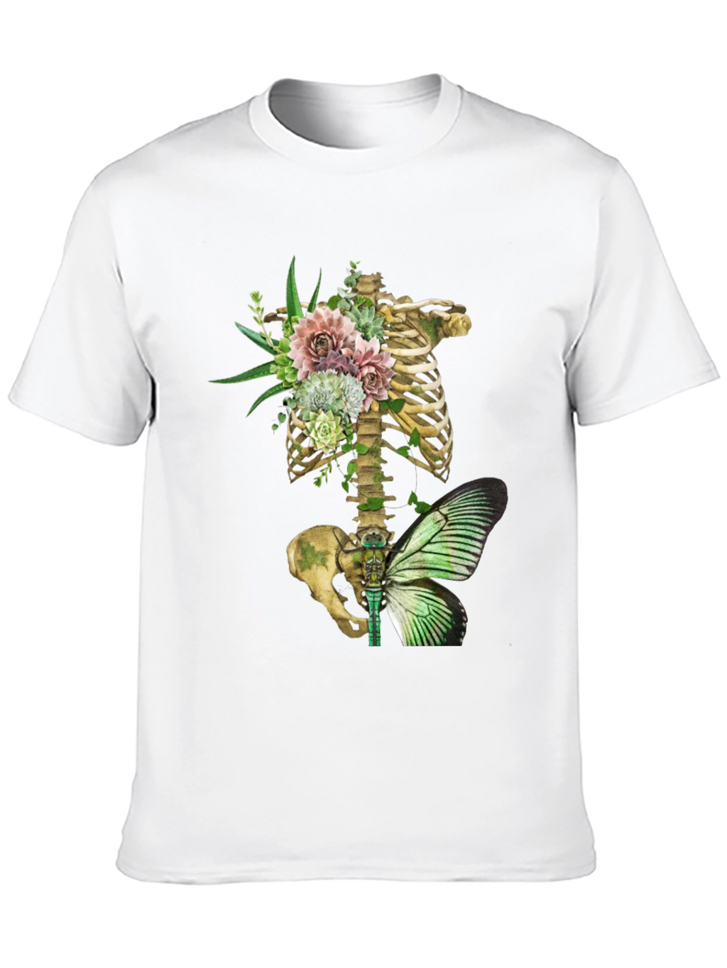 Floral Skeleton Ribcage Butterfly Graphic Tee