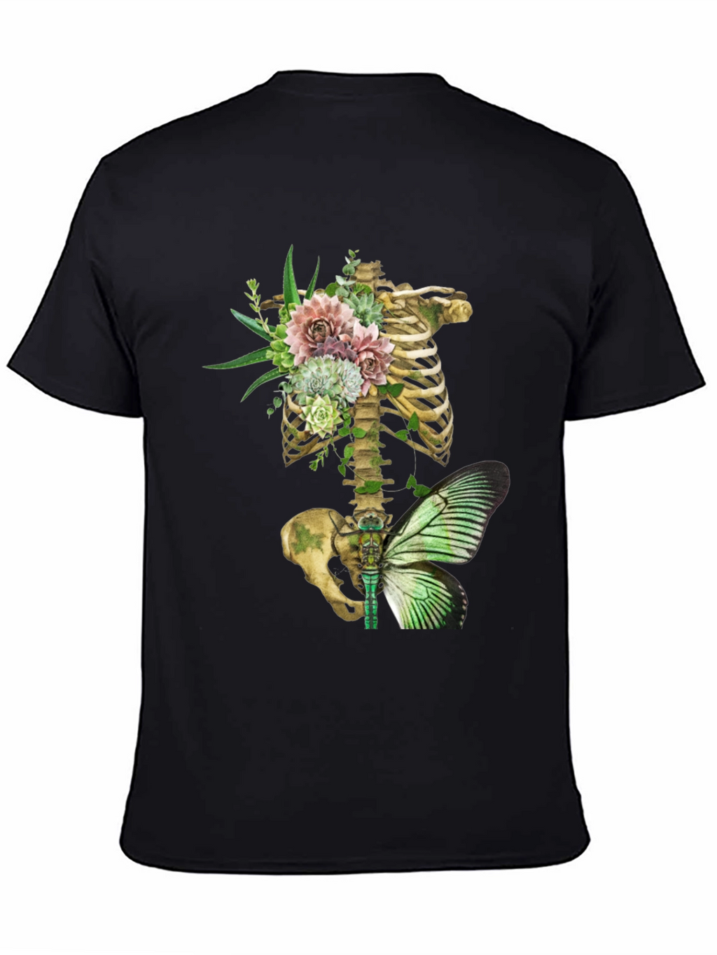 Floral Skeleton Ribcage Butterfly Graphic Tee