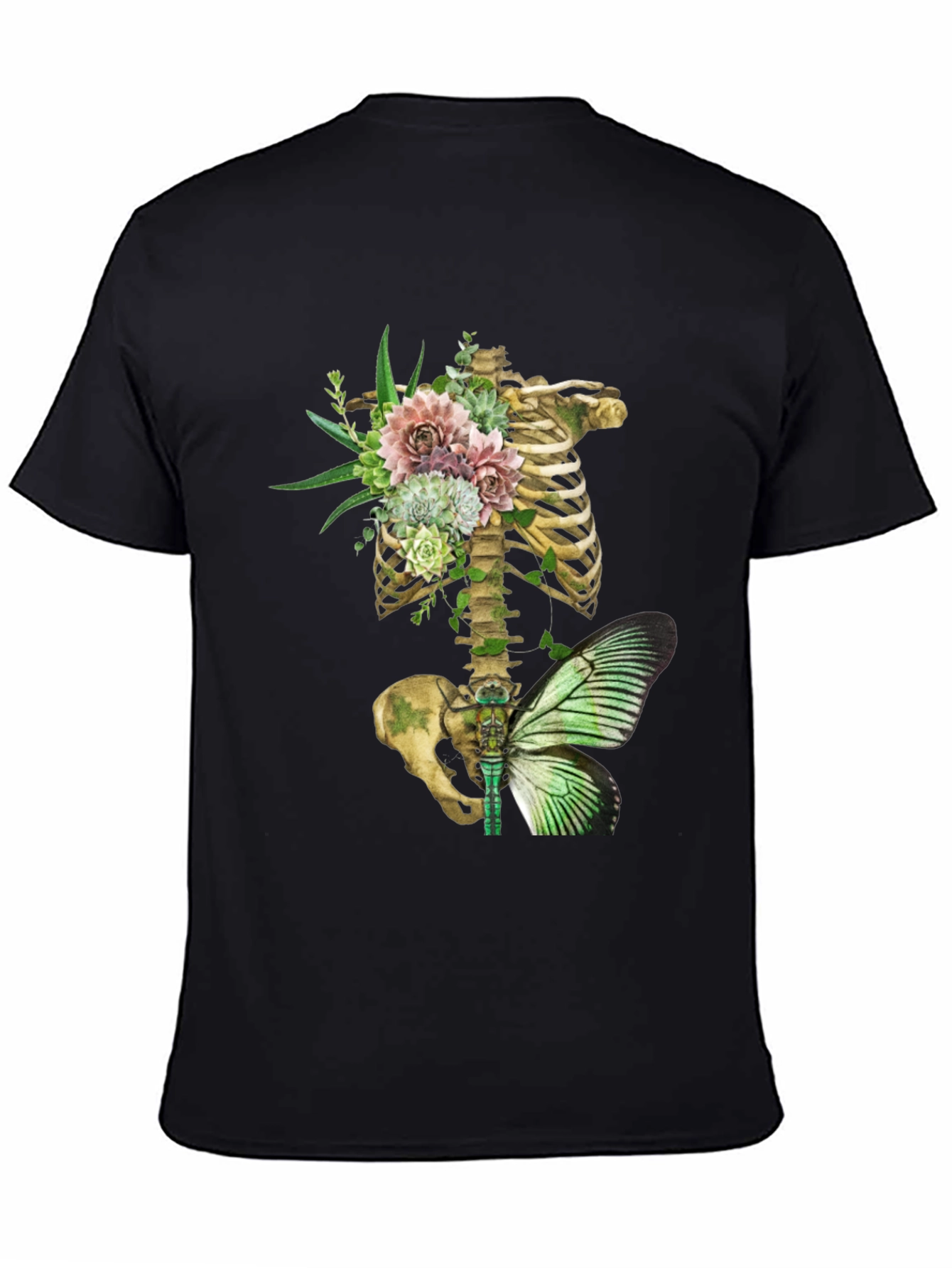 Floral Skeleton Ribcage Butterfly Graphic Tee