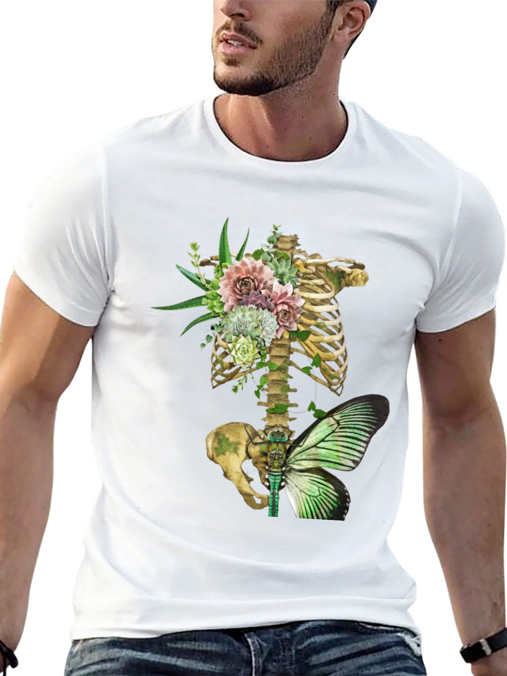 Floral Skeleton Ribcage Butterfly Graphic Tee