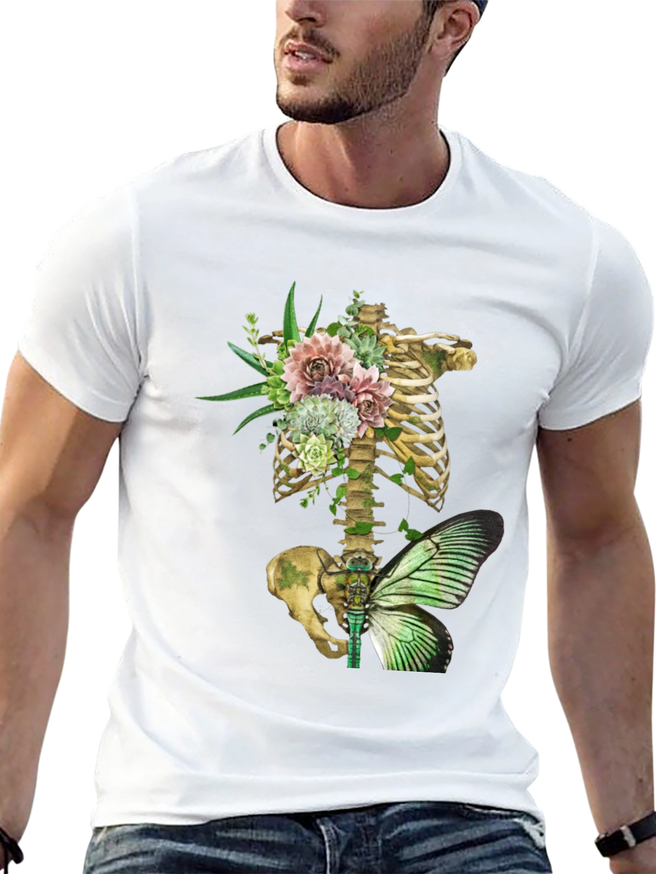 Floral Skeleton Ribcage Butterfly Graphic Tee