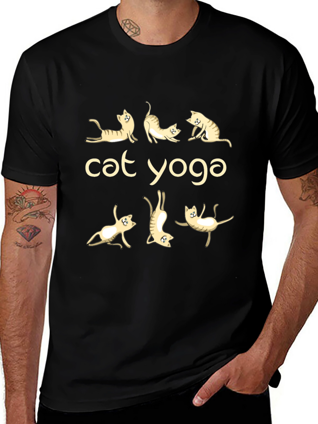 Cat Yoga Black T-Shirt
