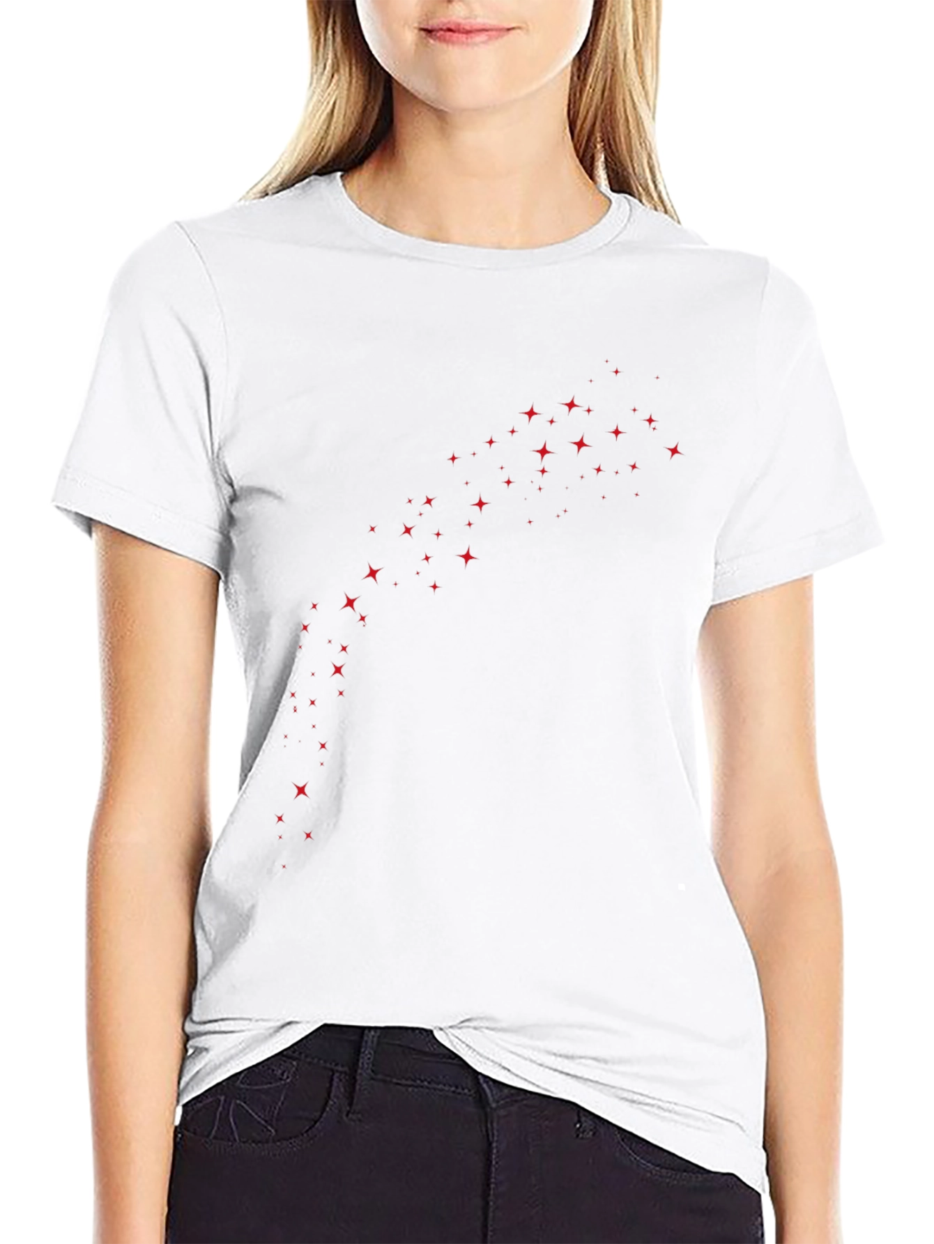 Mens Black T-Shirt with Red Stars
