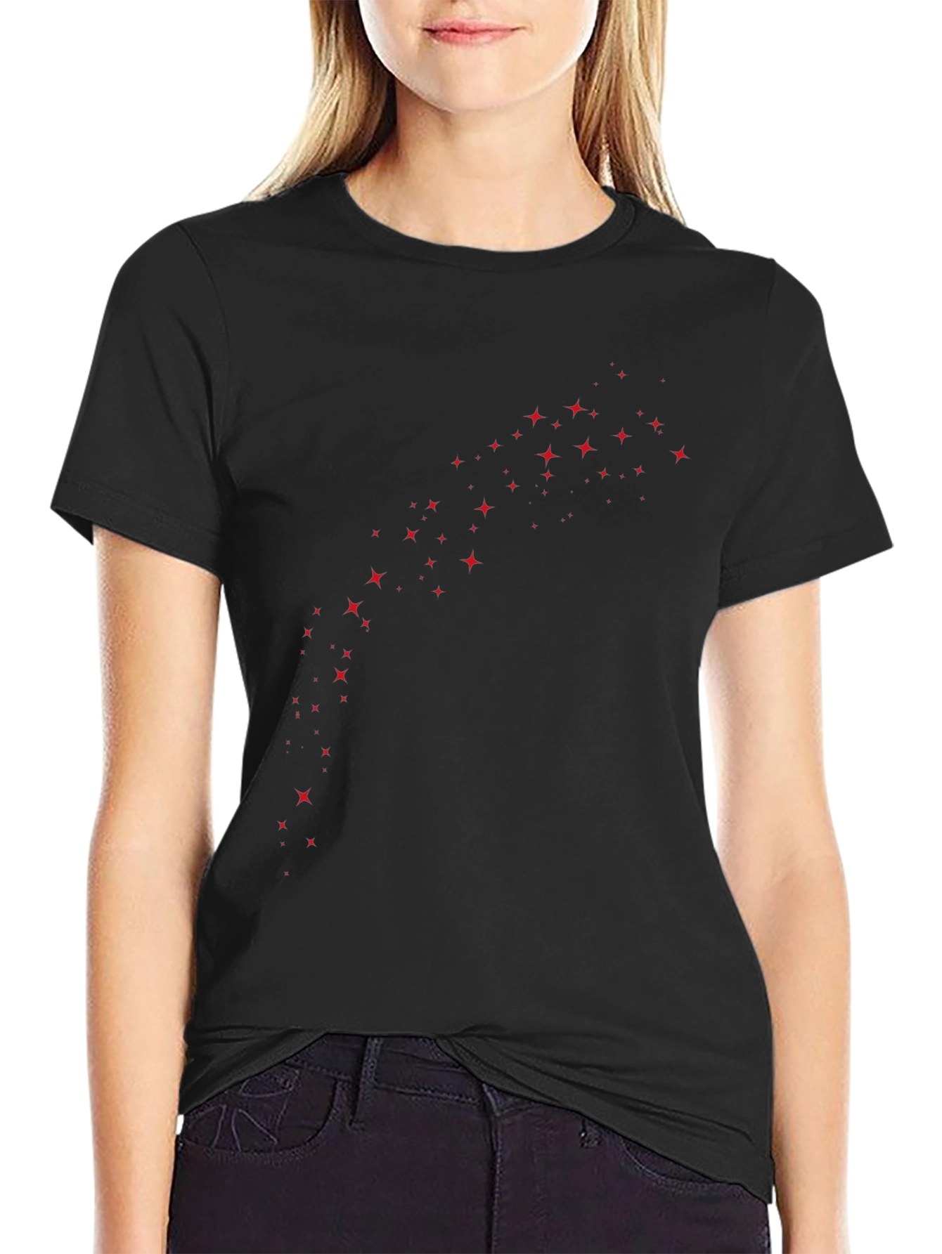 Mens Black T-Shirt with Red Stars