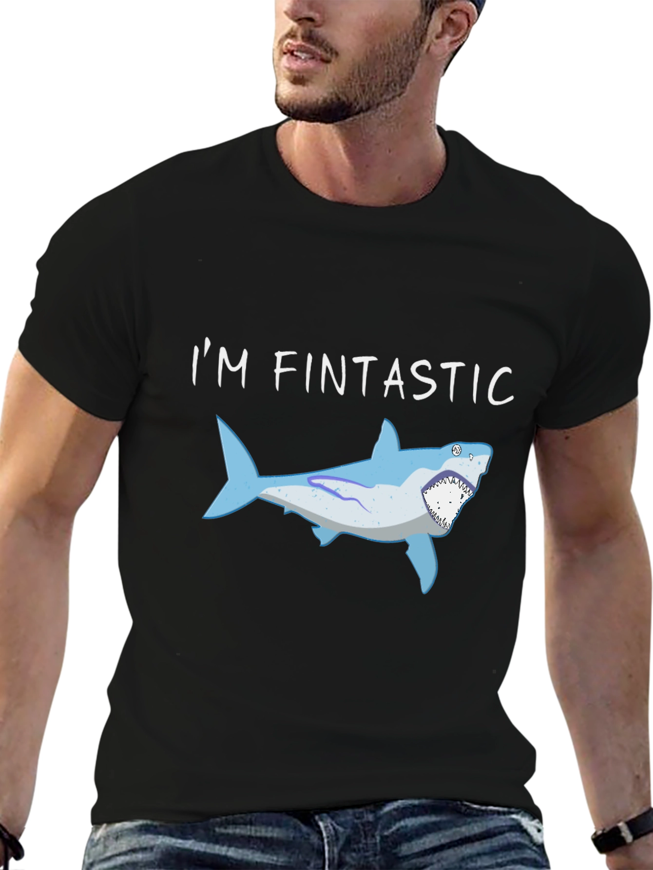Fintastic Shark Graphic Black T-Shirt