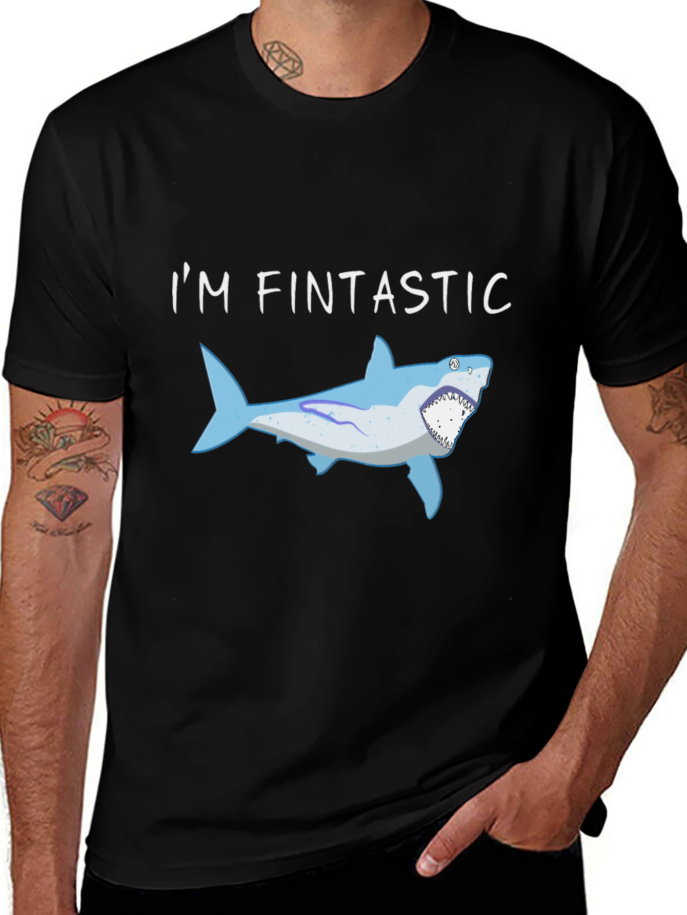 Fintastic Shark Graphic Black T-Shirt