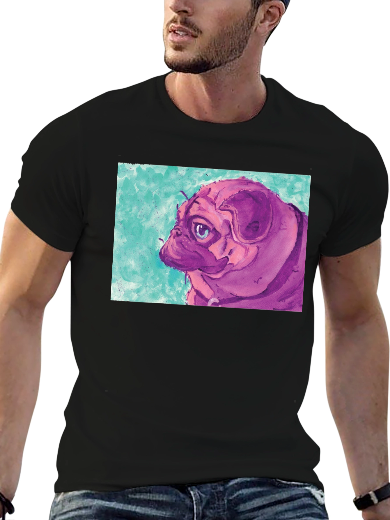 Pug Art Graphic Tee - Unisex Black T-Shirt