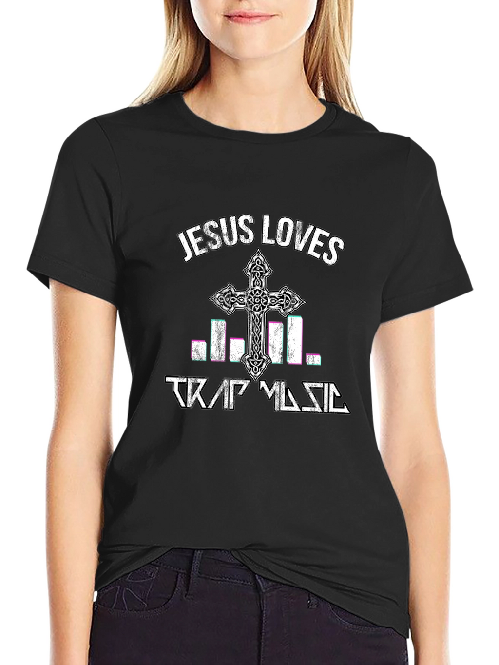 Jesus Loves Trap Music Graphic Tee - Black
