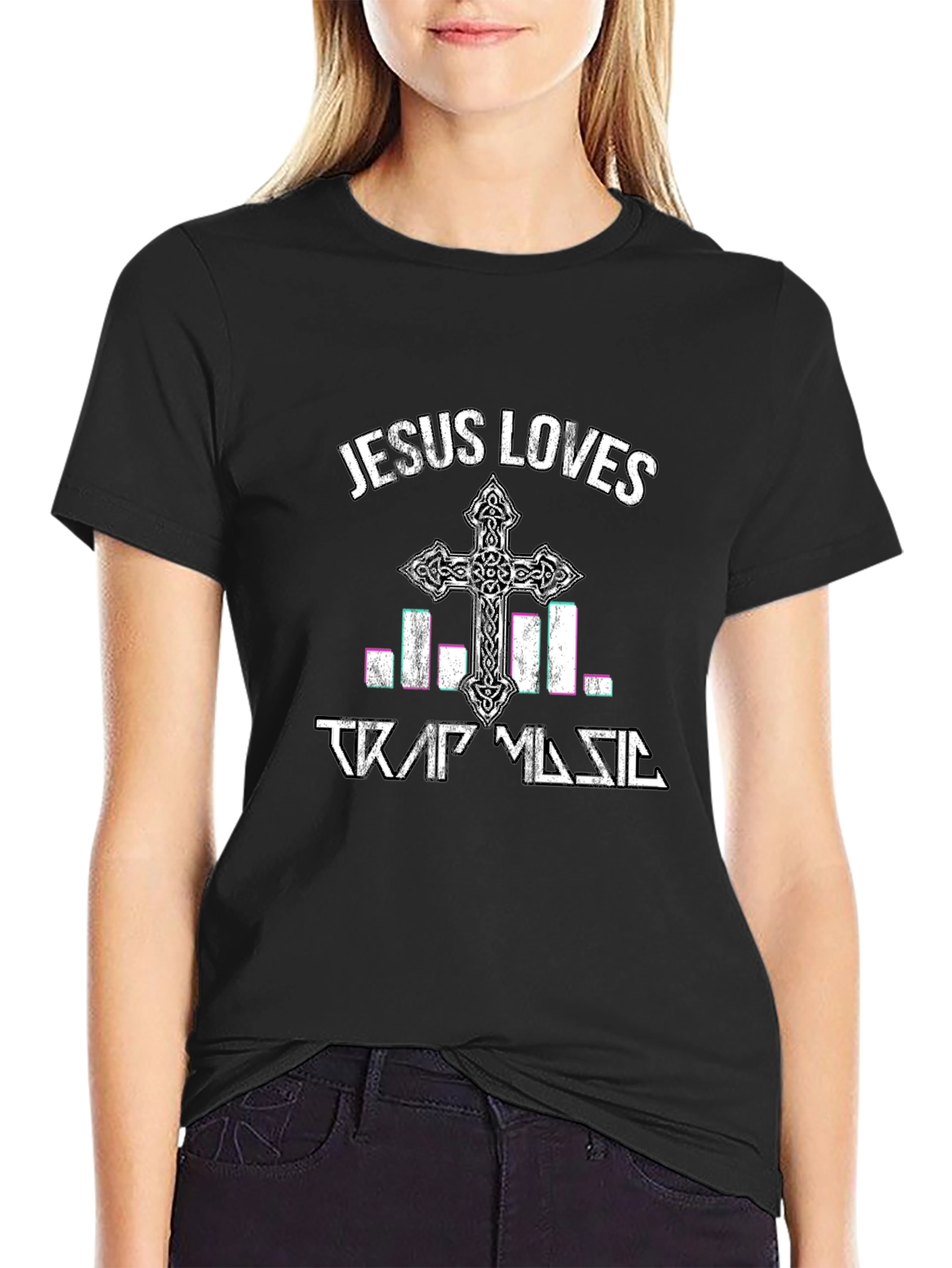 Jesus Loves Trap Music Graphic Tee - Black