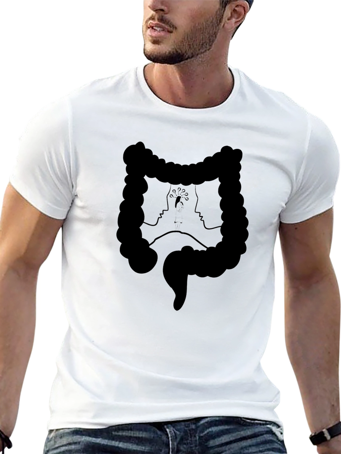 Abstract Faces Colon Graphic Black Tee