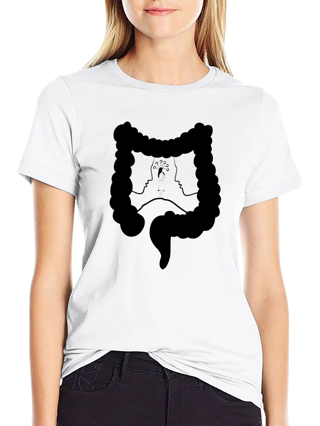 Abstract Faces Colon Graphic Black Tee