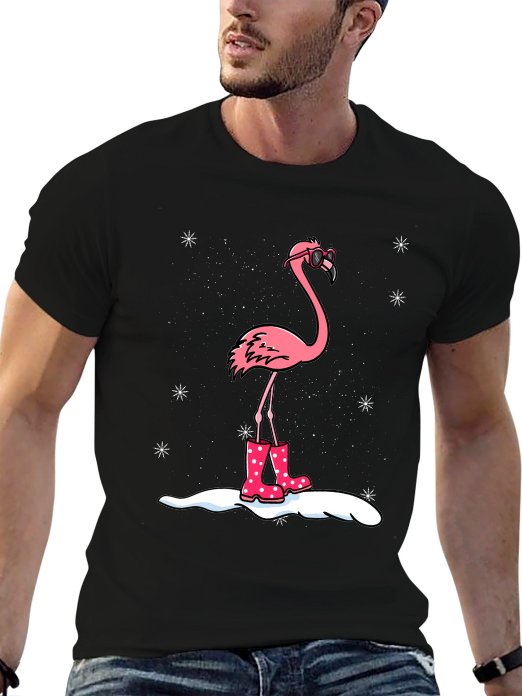 Flamingo T-Shirt - Winter Rain Boots Black Tee