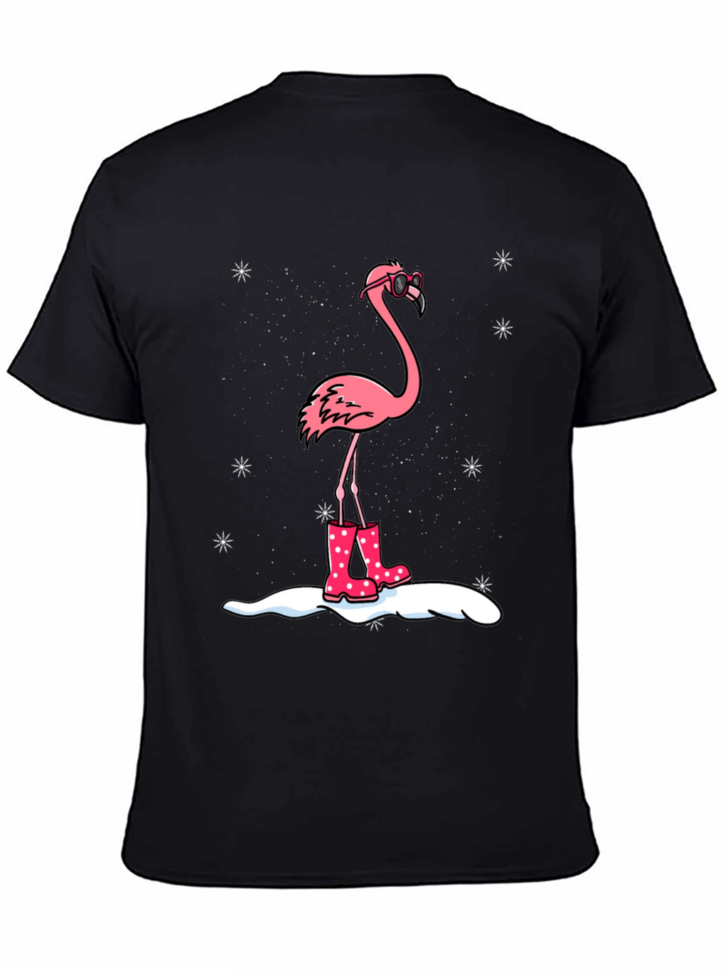 Flamingo T-Shirt - Winter Rain Boots Black Tee