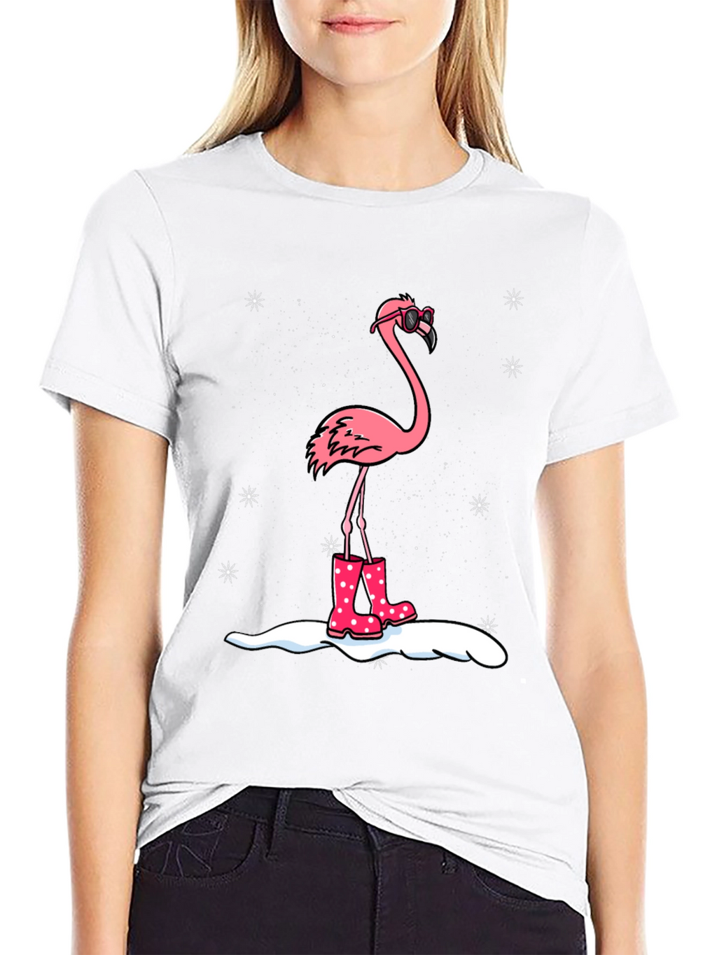 Flamingo T-Shirt - Winter Rain Boots Black Tee