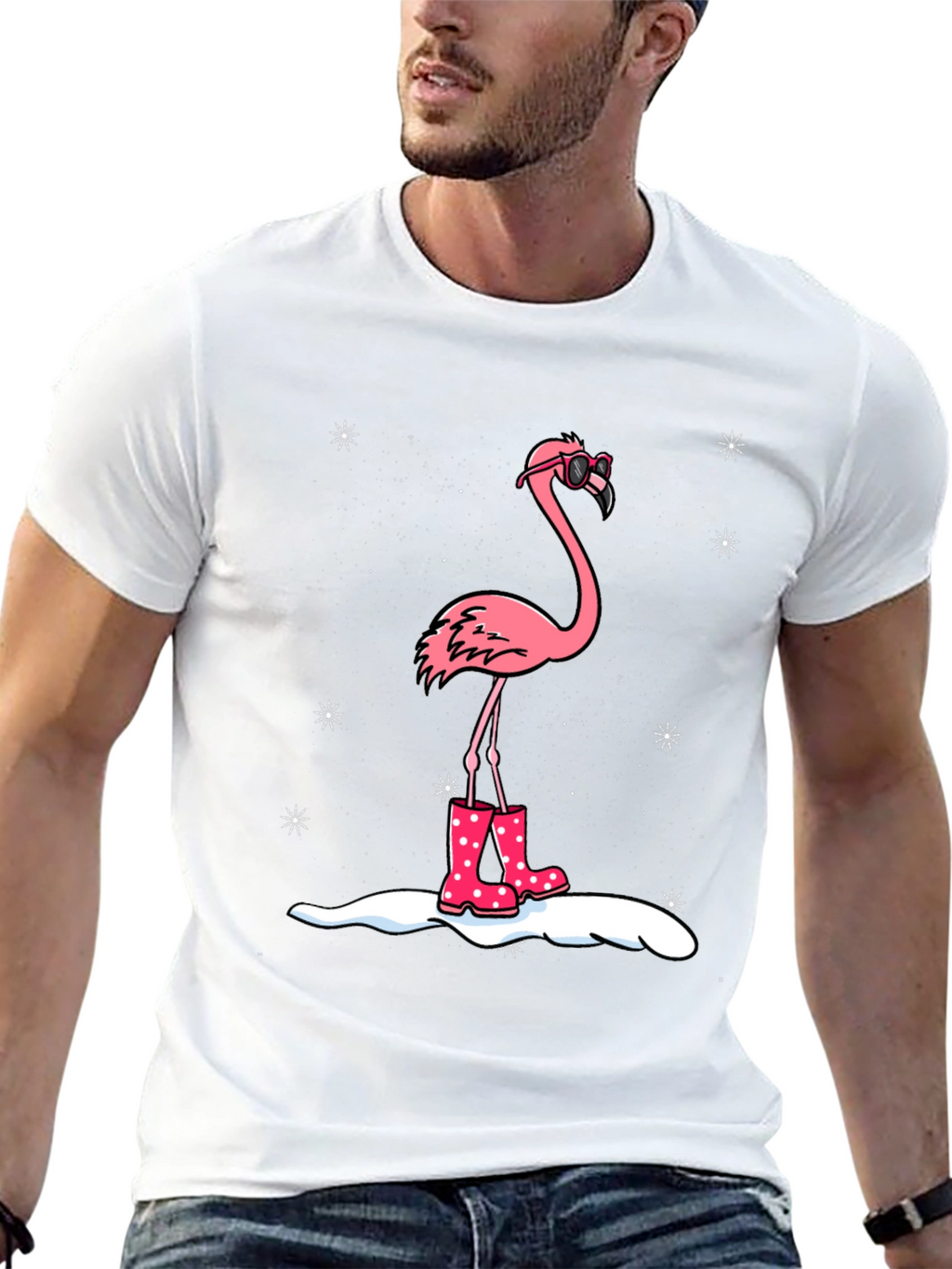 Flamingo T-Shirt - Winter Rain Boots Black Tee