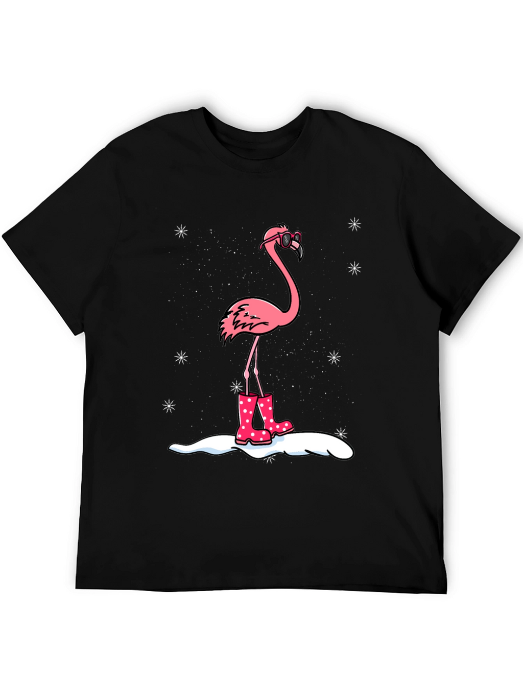 Flamingo T-Shirt - Winter Rain Boots Black Tee