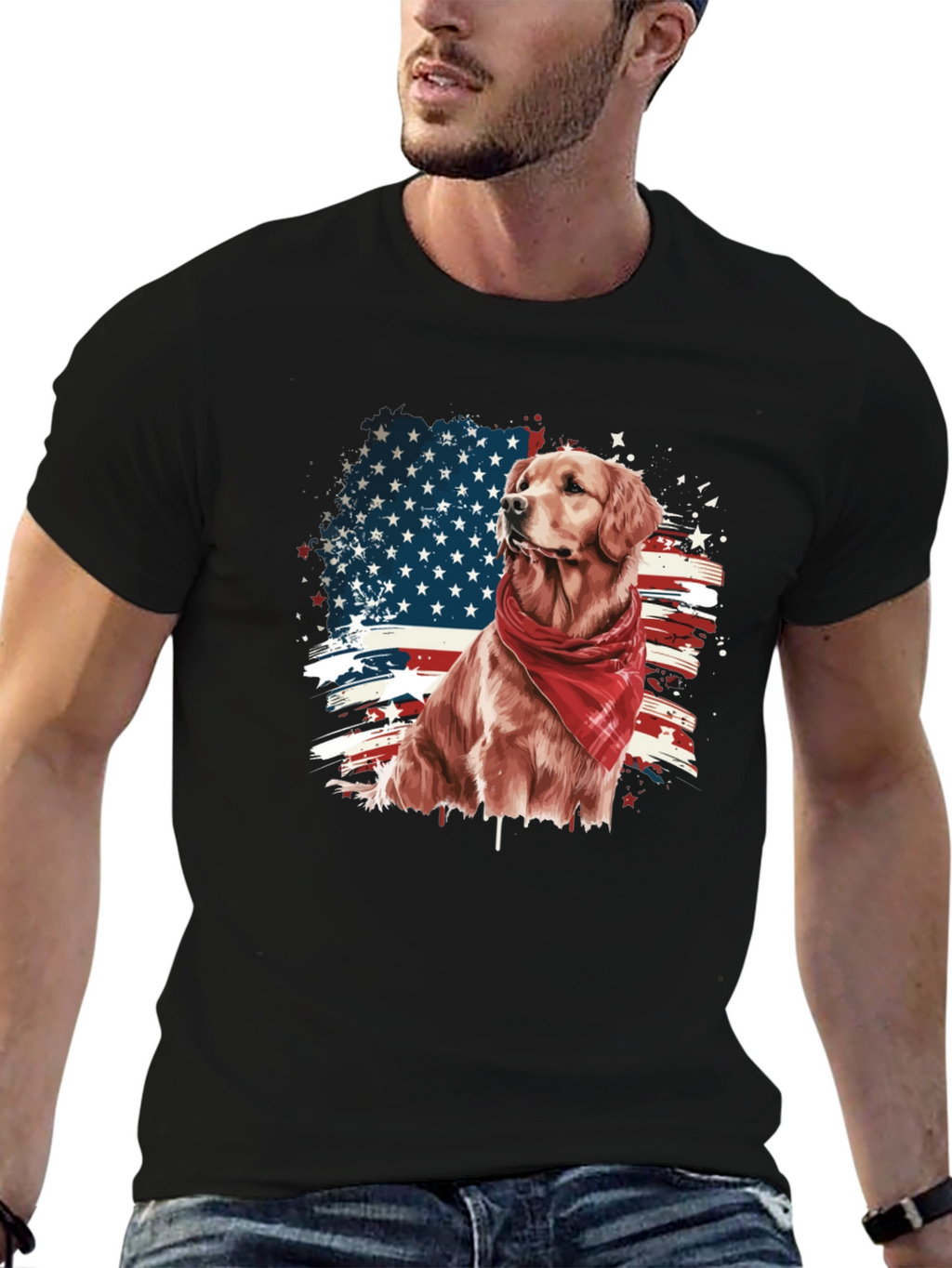 Patriotic Golden Retriever T-Shirt – USA Dog Lover Tee