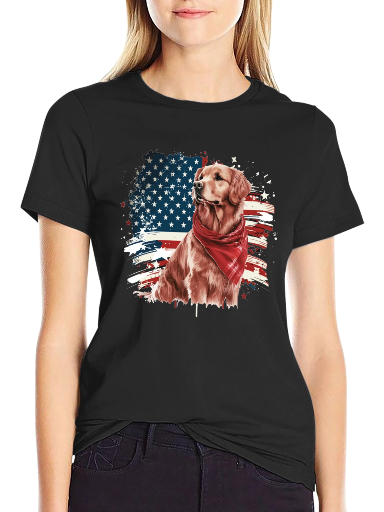 Patriotic Golden Retriever T-Shirt – USA Dog Lover Tee