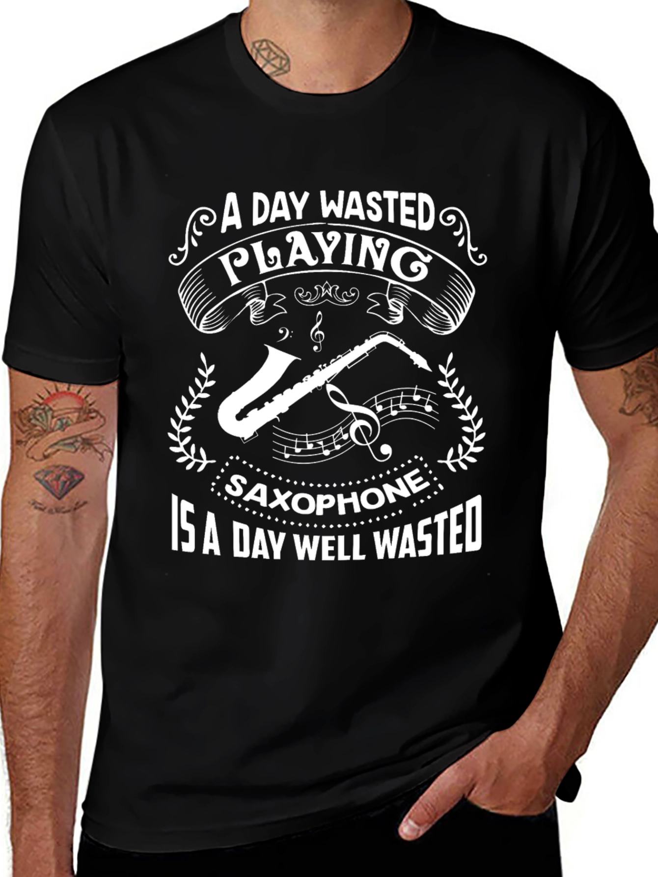 Saxophone T-Shirt: A Day Well Wasted Playing Music Tee