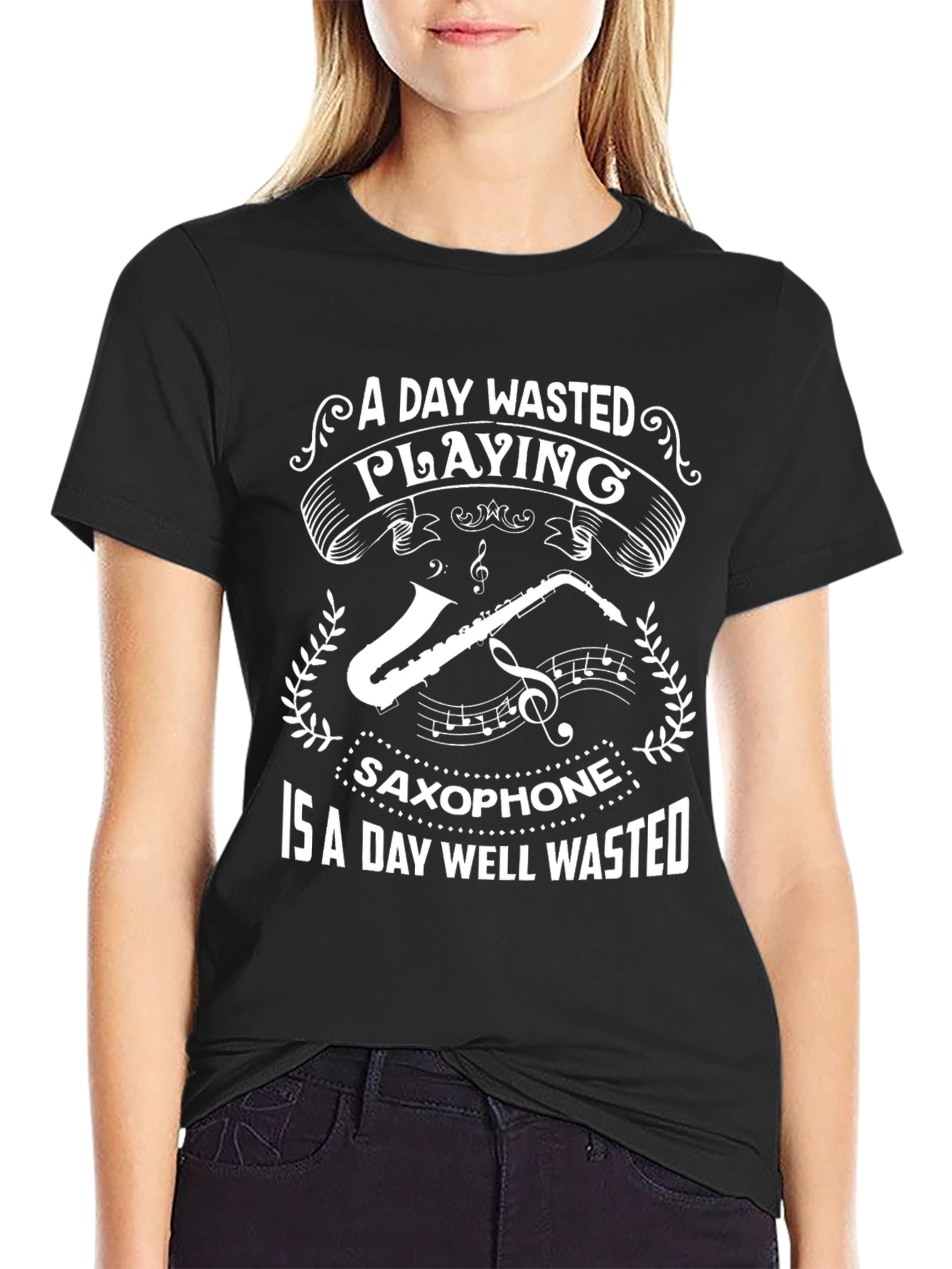 Saxophone T-Shirt: A Day Well Wasted Playing Music Tee