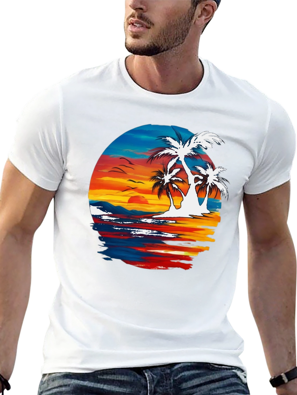 Tropical Palm Tree Sunset Graphic T-Shirt