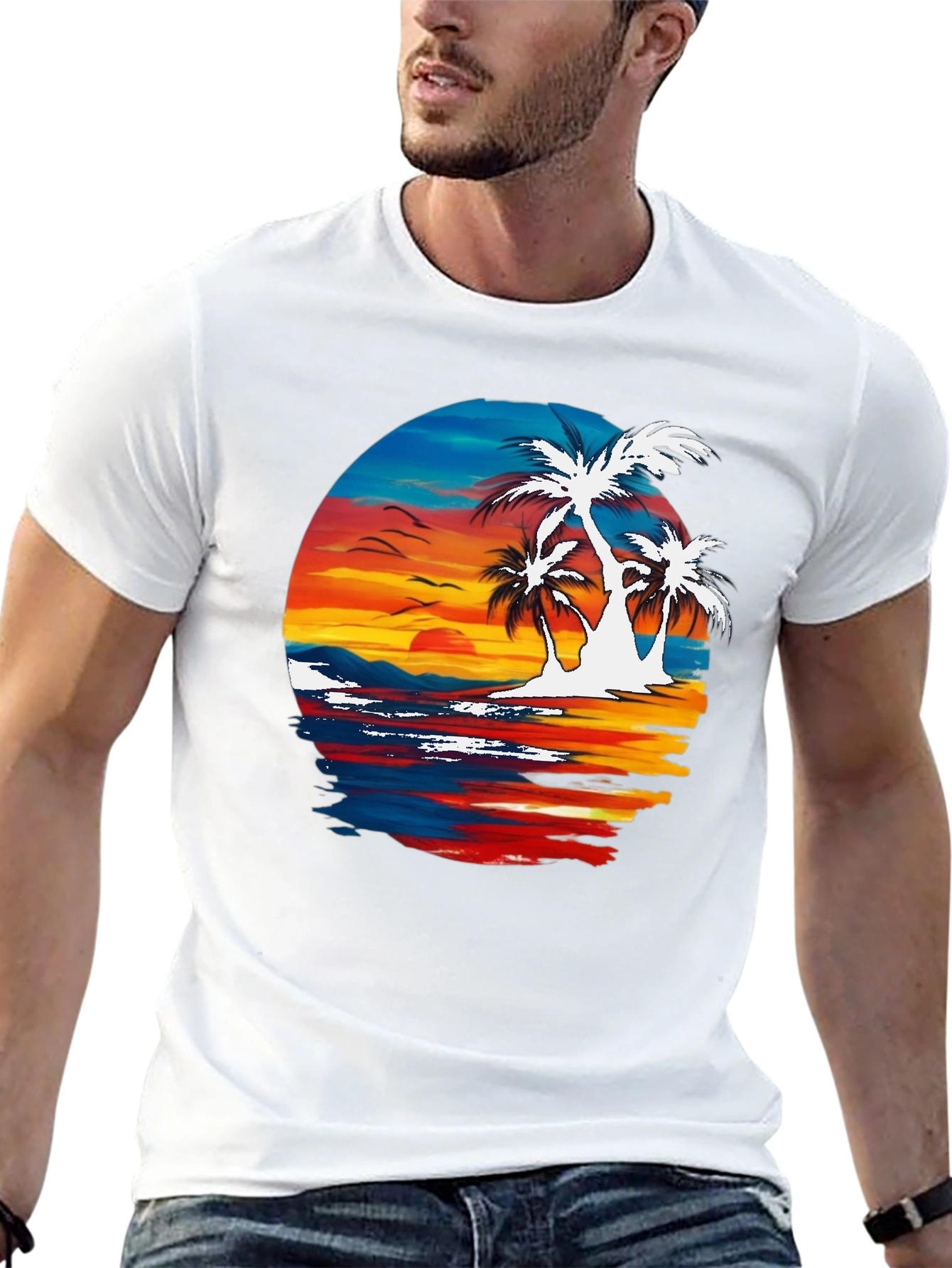 Tropical Palm Tree Sunset Graphic T-Shirt